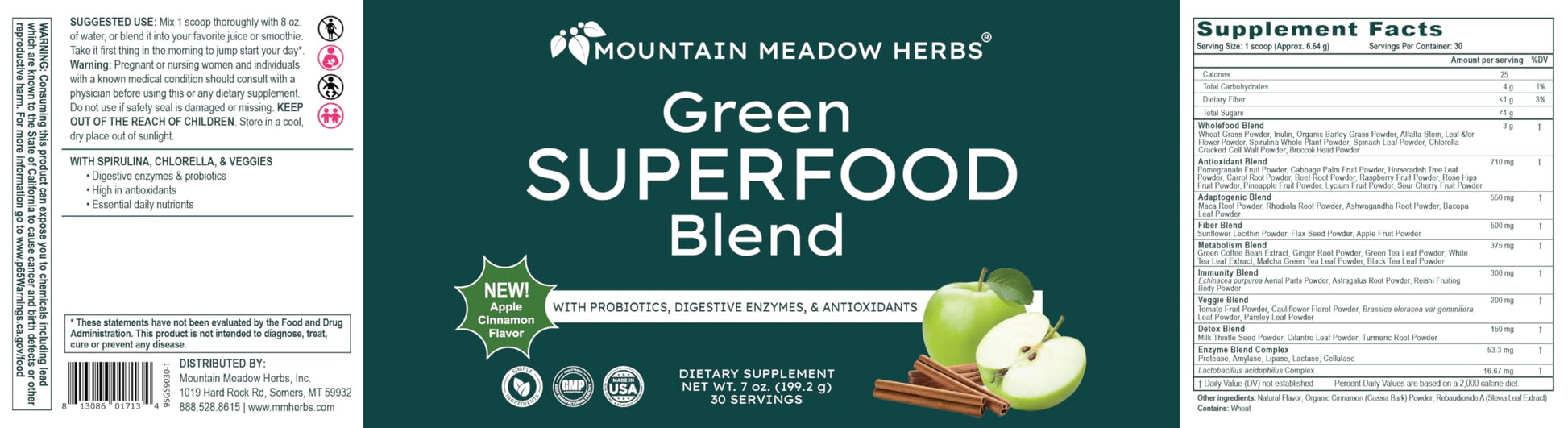 Mountain Meadow Herbs Green Superfood Blend – Spirulina, Chlorella, Mushrooms, Probiotics, Digestive Enzymes, Antioxidants – Organic Greens Powder for Energy & Gut Health – 30 Servings Mountain Meadow HerbsAu supplements