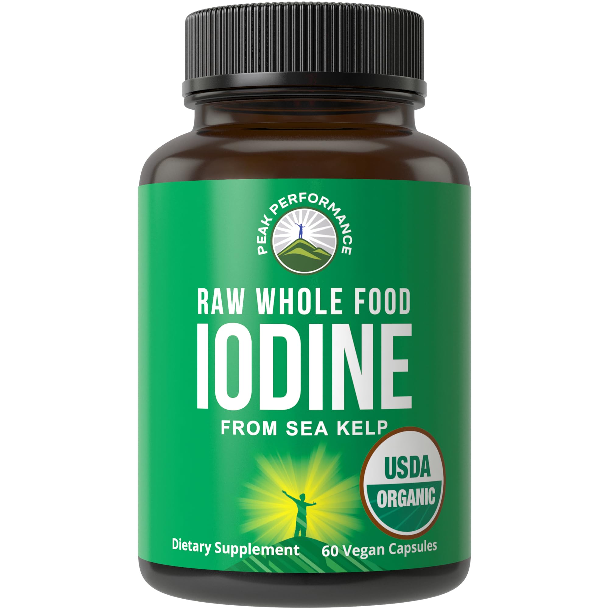 USDA Organic Raw Whole Food Iodine Supplement from Kelp (Ascophyllum Nodosum) - Potassium Iodide Tablets Alternative - for Thyroid, Energy, and Immune Support - 60 Vegan Capsules by Peak Performance Peak PerformanceAu supplements