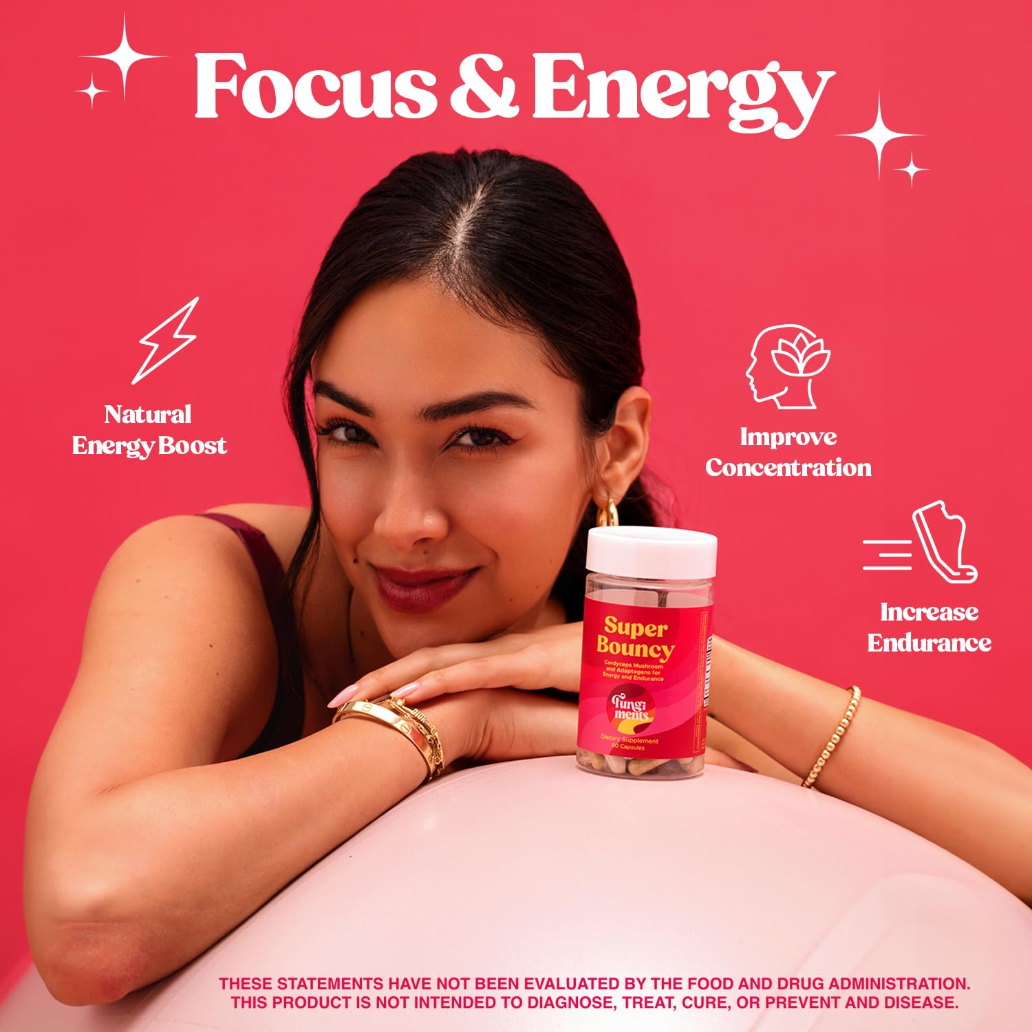 Fungiments Super Bouncy Mushroom Supplement – Cordyceps Focus Capsules for Adults – Natural Brain Boost, Green Tea Energy Vitamins Without jitters, Stamina for Women, Fatigue Support – 60 Count FungimentsAu supplements