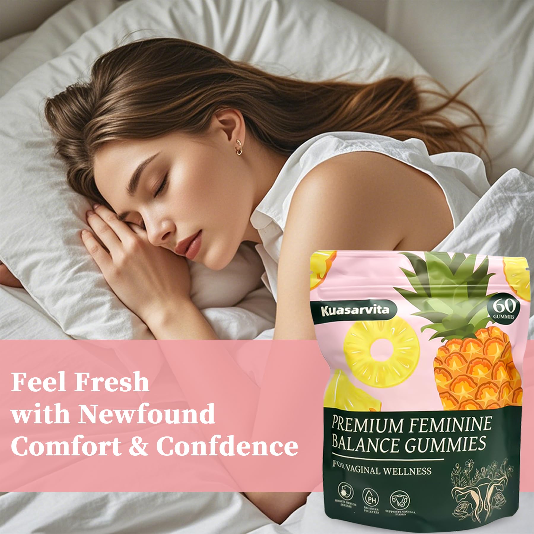 Kuasarvita Peeshlita Women’s Vaginal Probiotics Gummies – pH Balance Support + Feminine Wellness & Comfort, Pineapple Flavor, Natural Probiotic Blend – 60 Gummies KuasarvitaAu supplements
