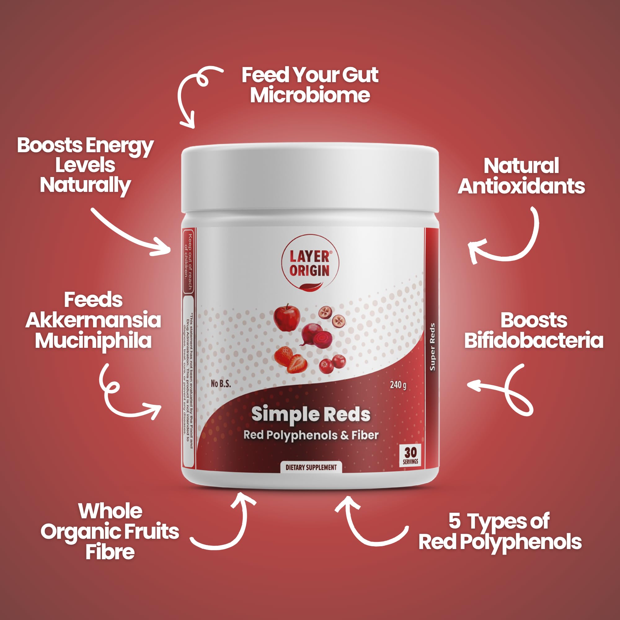 Layer Origin Simple Reds - Organic Red Polyphenols Whole Fruit Powder | Five Real Whole Fruits | 30 Servings Layer OriginAu supplements