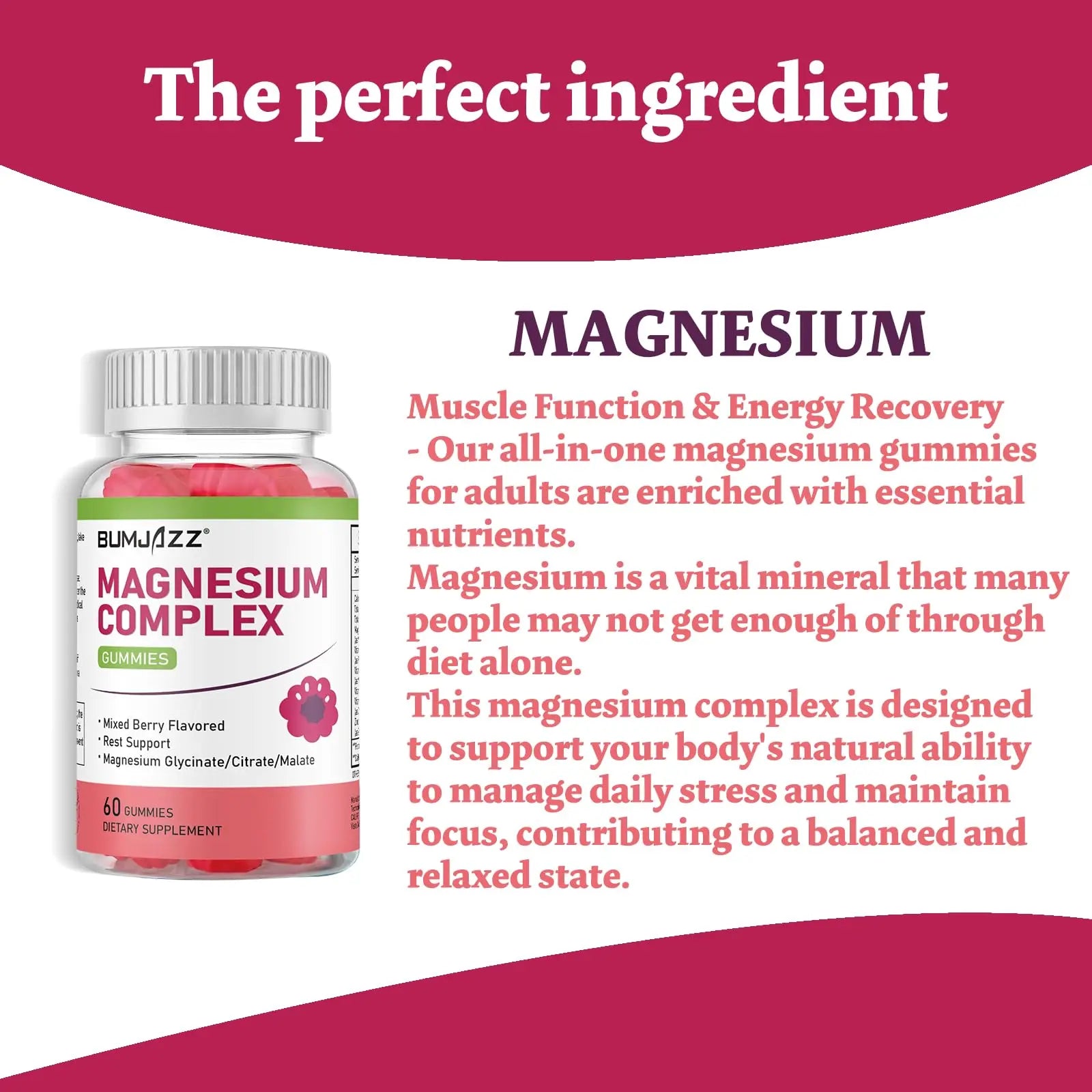 Magnesium Complex Gummies 800mg - 60 Counts Magnesium Glycinate&Citrate&Malate Gummy for Rest Muscle Function Bumjazznz supplements