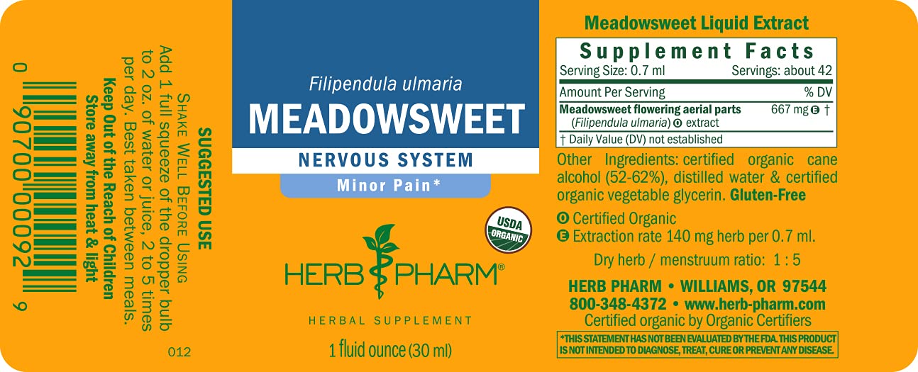 Herb Pharm Certified Organic Meadowsweet Liquid Extract for Minor Pain - 1 Ounce (DMEAD01) Herb PharmAu supplements