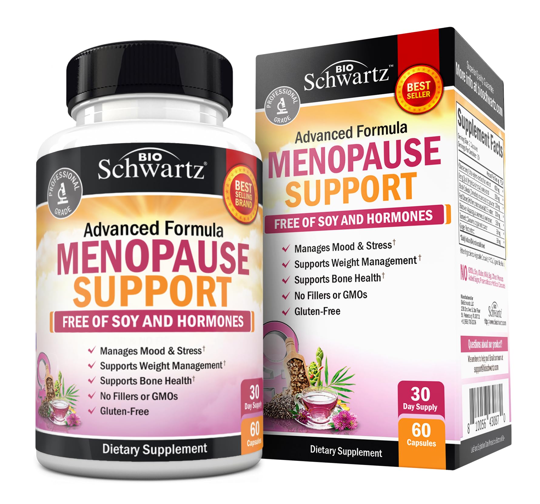 Herbal Menopause Support for Women - Supports Healthy Mood and Balance with Milk Thistle Chasteberry Black Cohosh Red Clover Turmeric Ginger - Menopause Supplements for Women - 60 Veggie Capsules BioSchwartzAu supplements