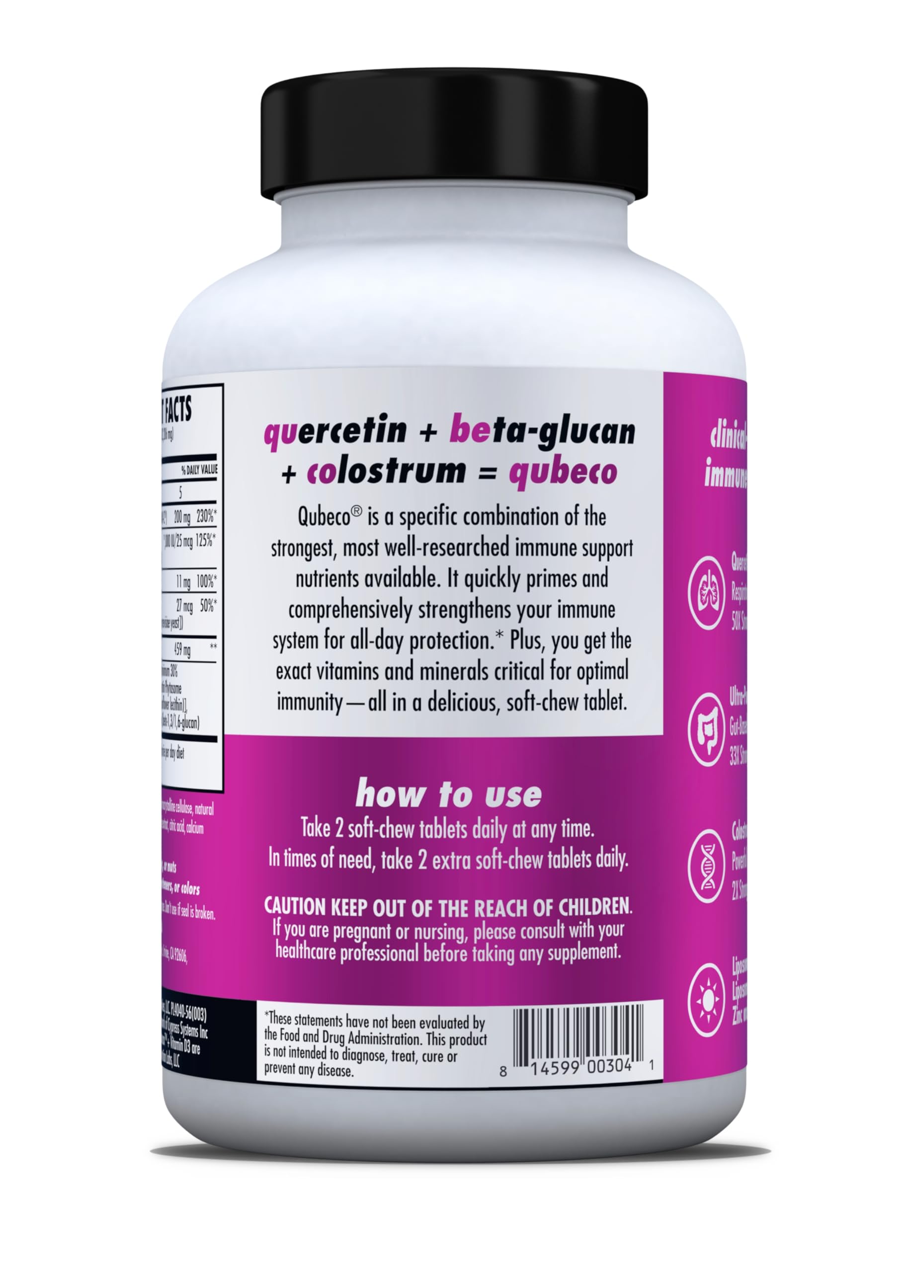 HEALTH DIRECT - Qubeco Immune Support with Vitamin D3, Liposomal Vitamin C, Quercetin, Beta-Glucan, Colostrum, Zinc, Selenium - Clinical Strength – 56 Soft Chew Tabs - 28 Day Supply - Pineapple Zest HEALTH DIRECTAu supplements