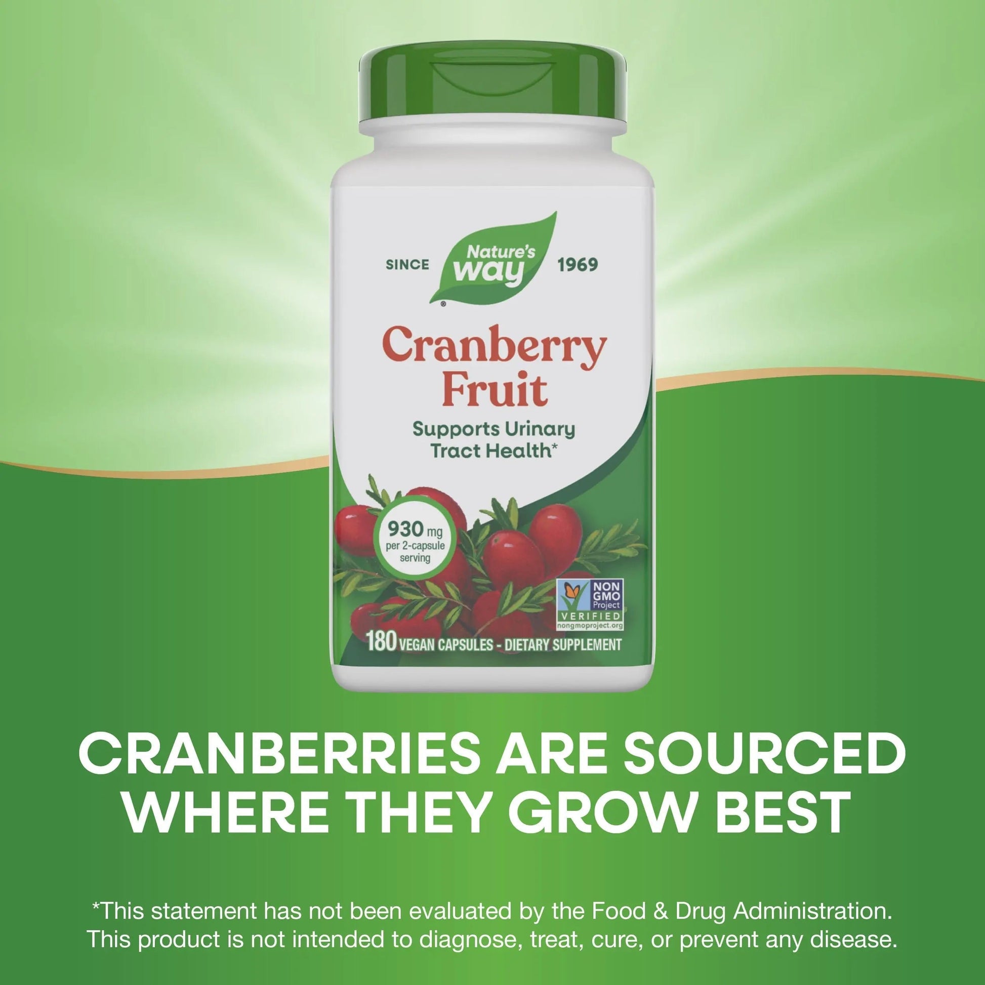 Nature's Way Cranberry Fruit, Cranberry Supplements, Supports Urinary Tract Health*, 930 mg per 2-Capsule Serving, 180 Capsules (Packaging May Vary) Nature's WayAu supplements
