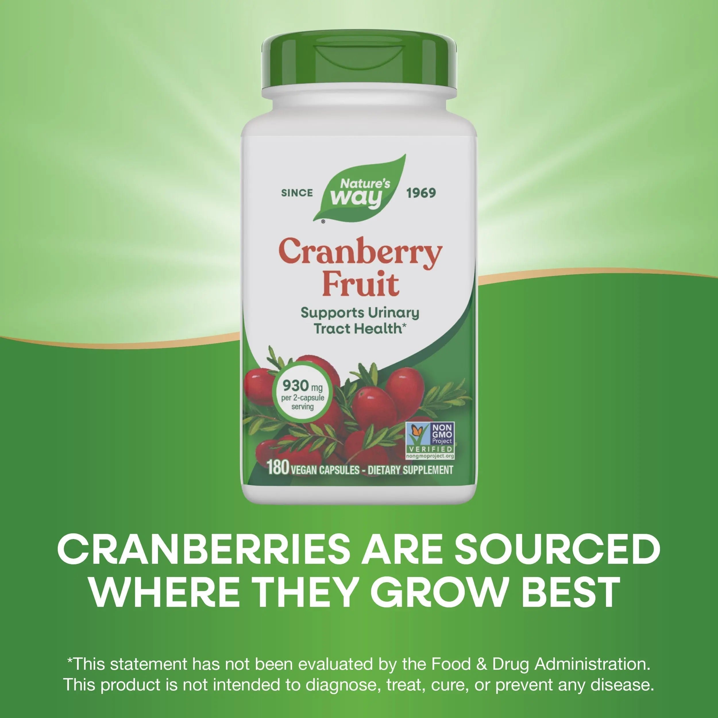 Nature's Way Cranberry Fruit, Cranberry Supplements, Supports Urinary Tract Health*, 930 mg per 2-Capsule Serving, 180 Capsules (Packaging May Vary) Nature's WayAu supplements