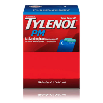 Tylenol PM Extra Strength Nighttime Pain Reliever Sleep Aid Caplets with Acetaminophen & Diphenhydramine HCl, Relief for Nighttime Aches & Pains, Travel Size, 50 Packs of 2 Caplets TylenolAu supplements