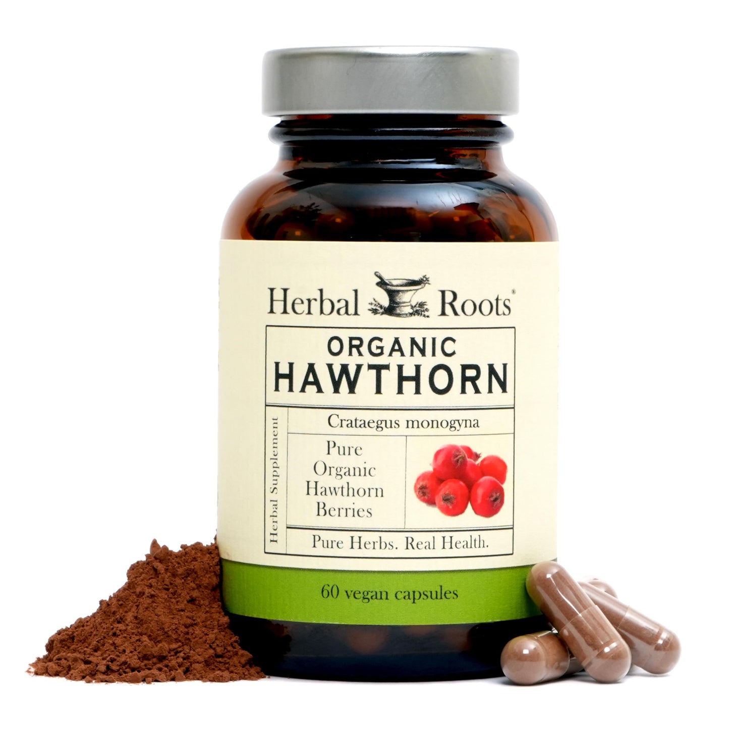 Herbal Roots Organic Hawthorn Berry Capsules | Extra Strength 1,200mg per Serving | 60 Vegan Capsules Herbal RootsUS supplements