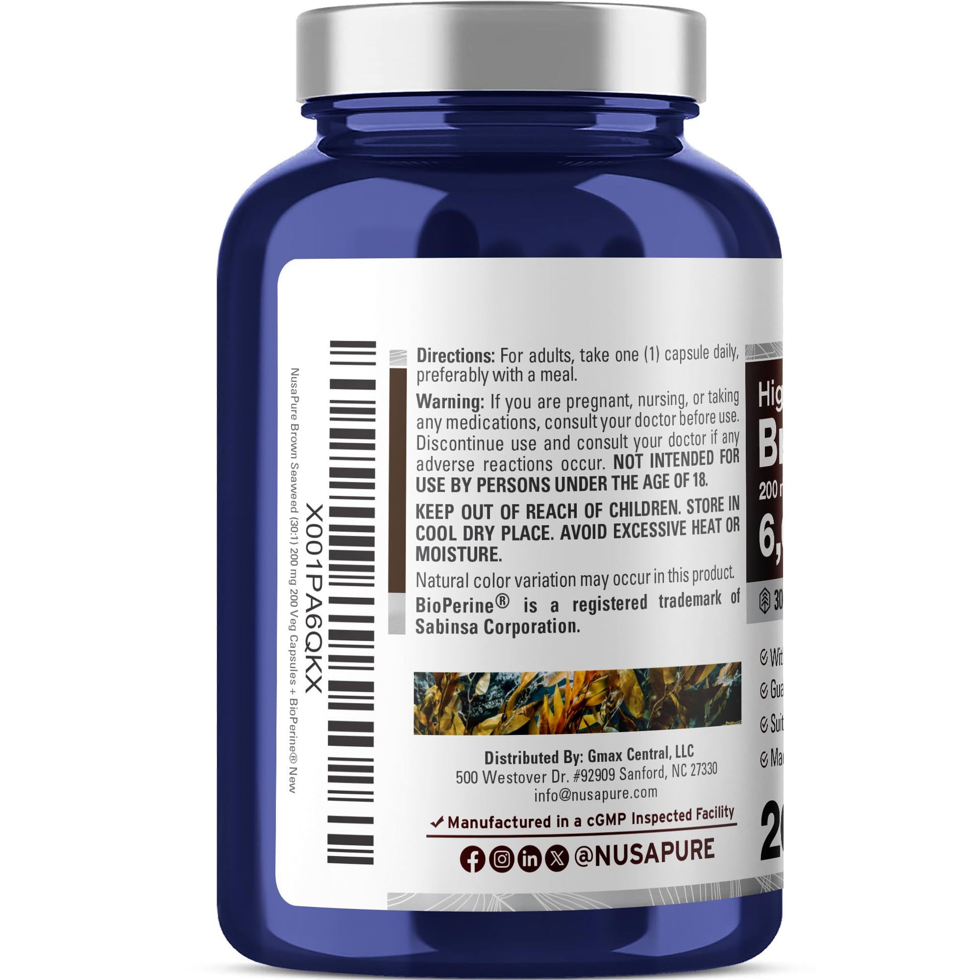 NusaPure Brown Seaweed 30:1 Extract, 200 mg Equivalent to 6,000 mg 200 Veggie Capsules - (Vegan, Non-GMO Bioperine) NusaPureAu supplements