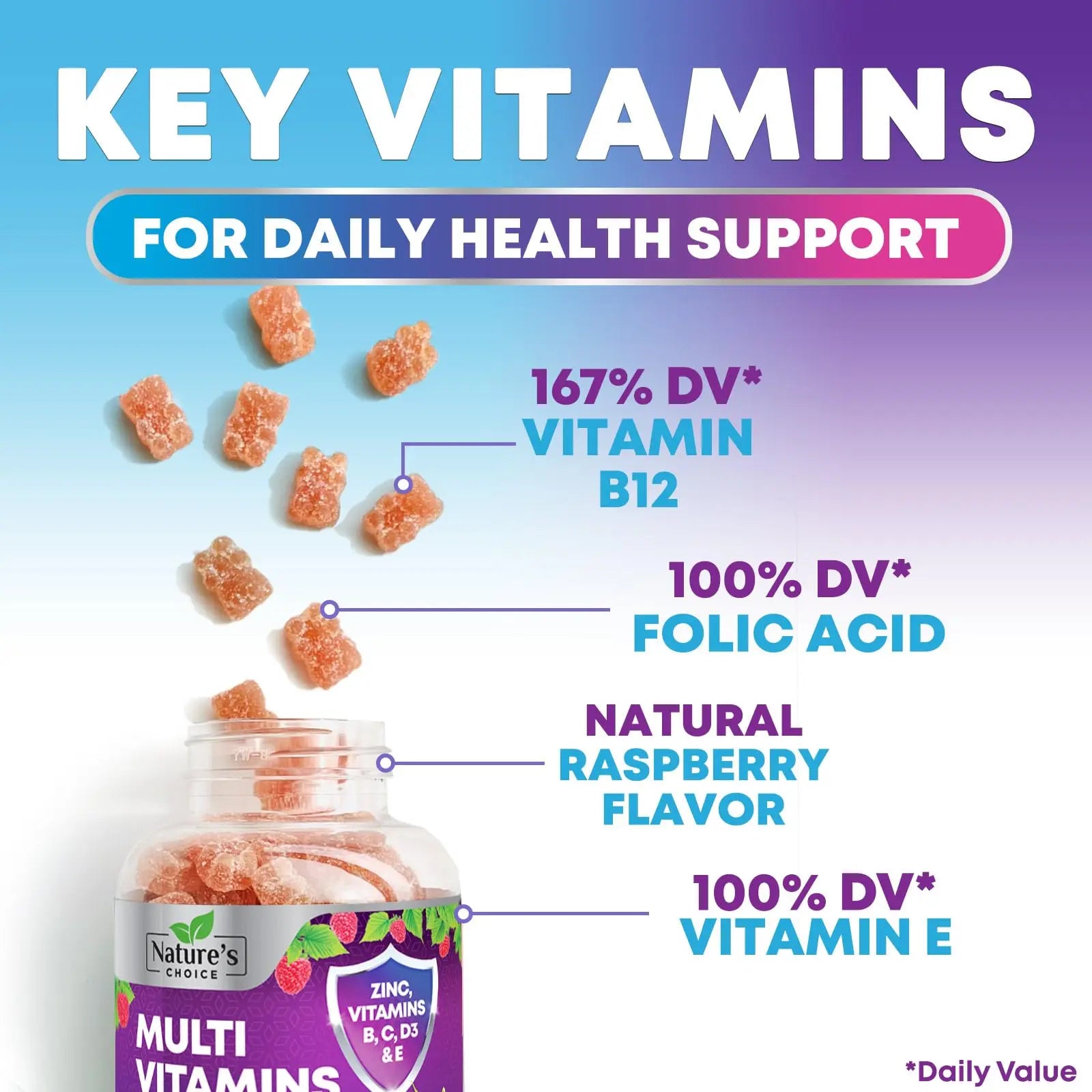 Multivitamin Gummies for Adults - Complete Adult Multivitamins Gummy with Essential Vitamins A, C, D, E, & High Potency B12 for Women & Men Nature's ChoiceAu supplements