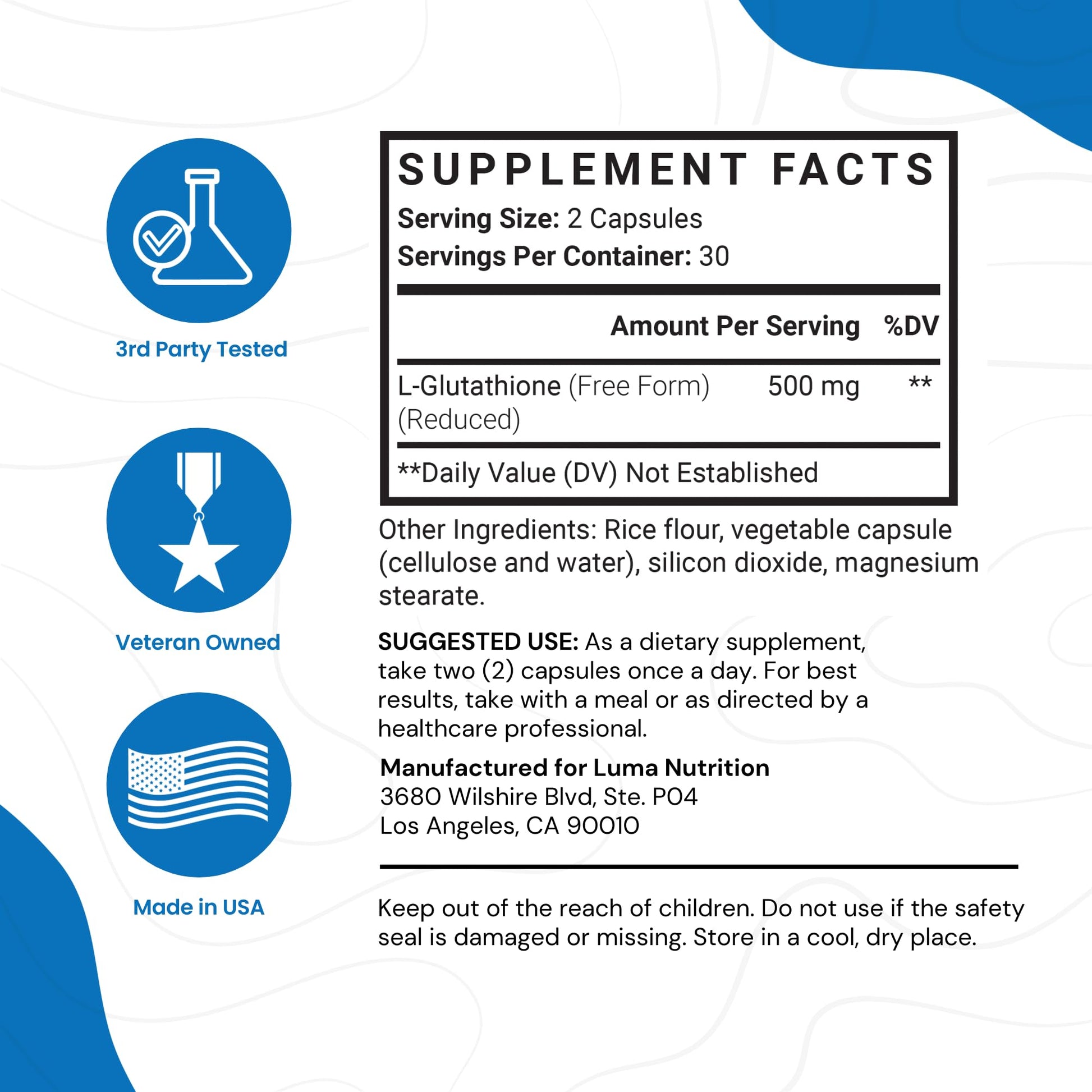 Premium Glutathione - Reduced Glutathione 500mg - Glutathione Supplement - L-Glutathione Luma NutritionAu supplements