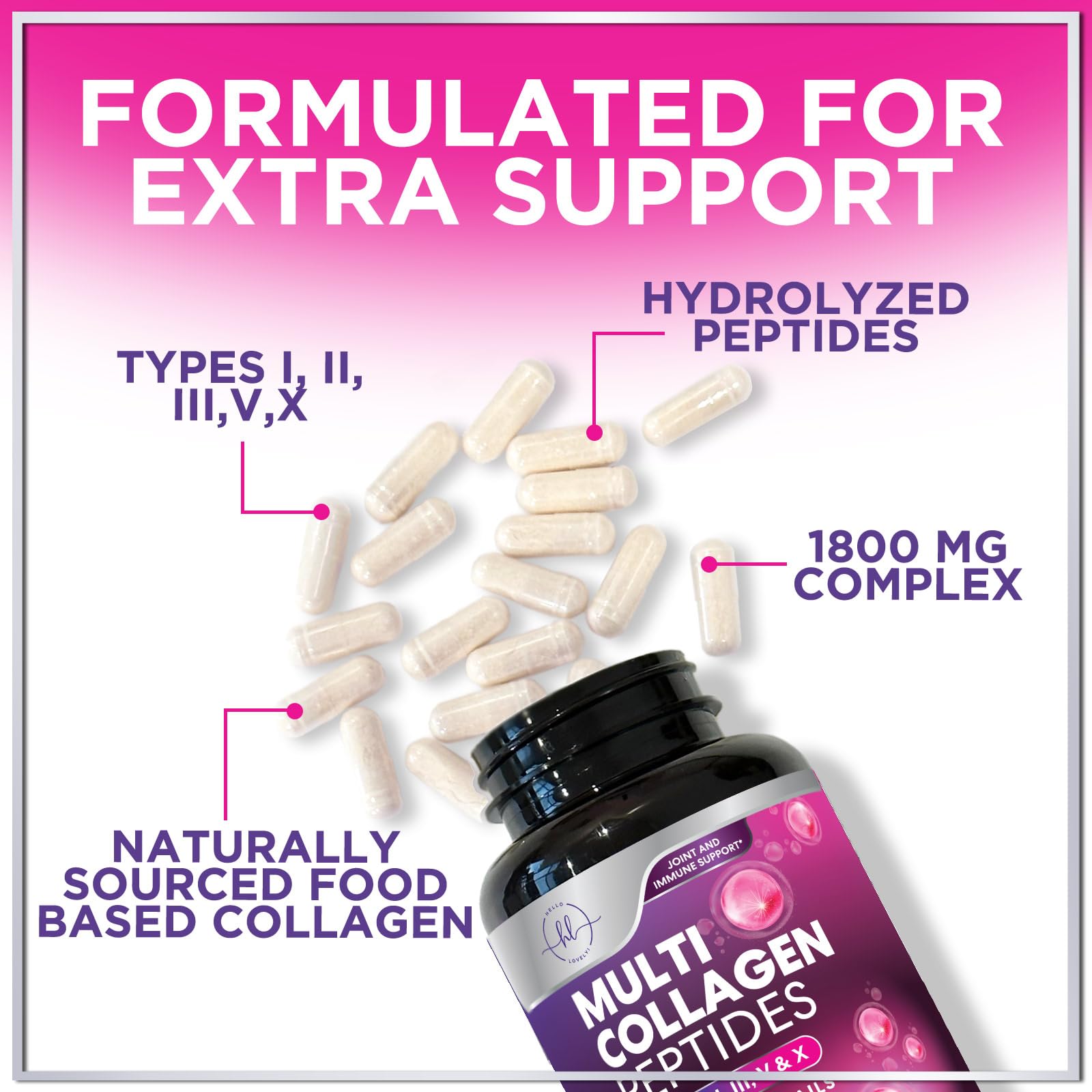 Multi Collagen Supplement 2400 mg - Types I, II, III, V & X Multi Collagen Peptides Pills for Women & Men, Hydrolyzed Collagen Supplements, Hair, Skin, Nail, & Joint Support Supplement, 60 Capsules Hello Lovely!Au supplements