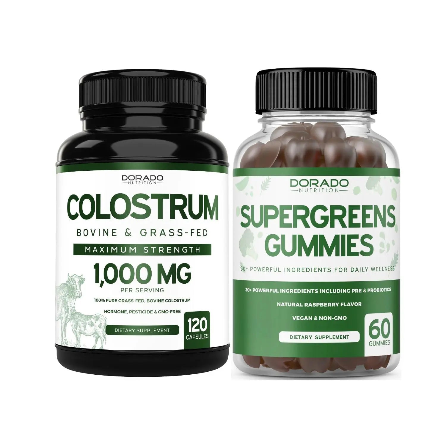 Colostrum (120 Count) Bovine Colostrum Capsules Supplement and Supergreens (60 Gummies) Superfood for Immunity Support with Greens Supplements with 8 Ingredient Power Blend - Vegan Safe & Made in USA DORADO NUTRITIONAu supplements