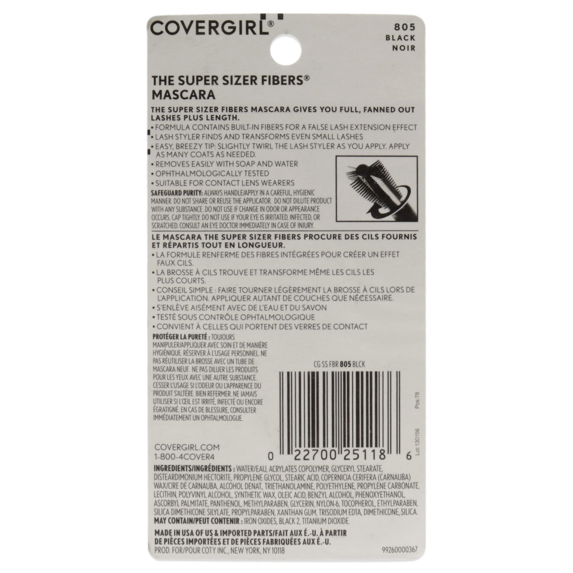 COVERGIRL Super Sizer Fibers Mascara, Black 805, 0.35 Ounce (Packaging May Vary) Volumizing Mascara with Brush COVERGIRLAu supplements