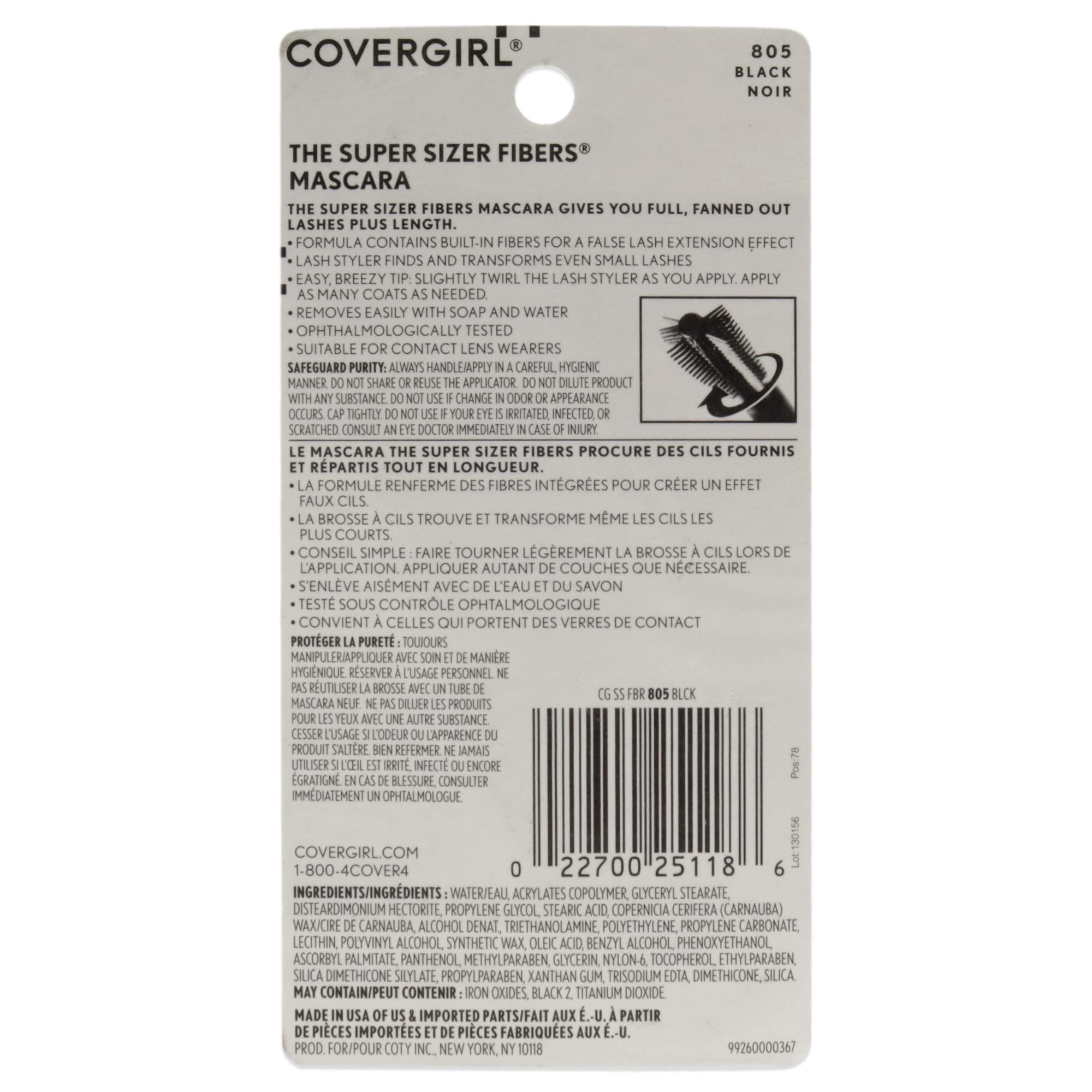 COVERGIRL Super Sizer Fibers Mascara, Black 805, 0.35 Ounce (Packaging May Vary) Volumizing Mascara with Brush COVERGIRLAu supplements