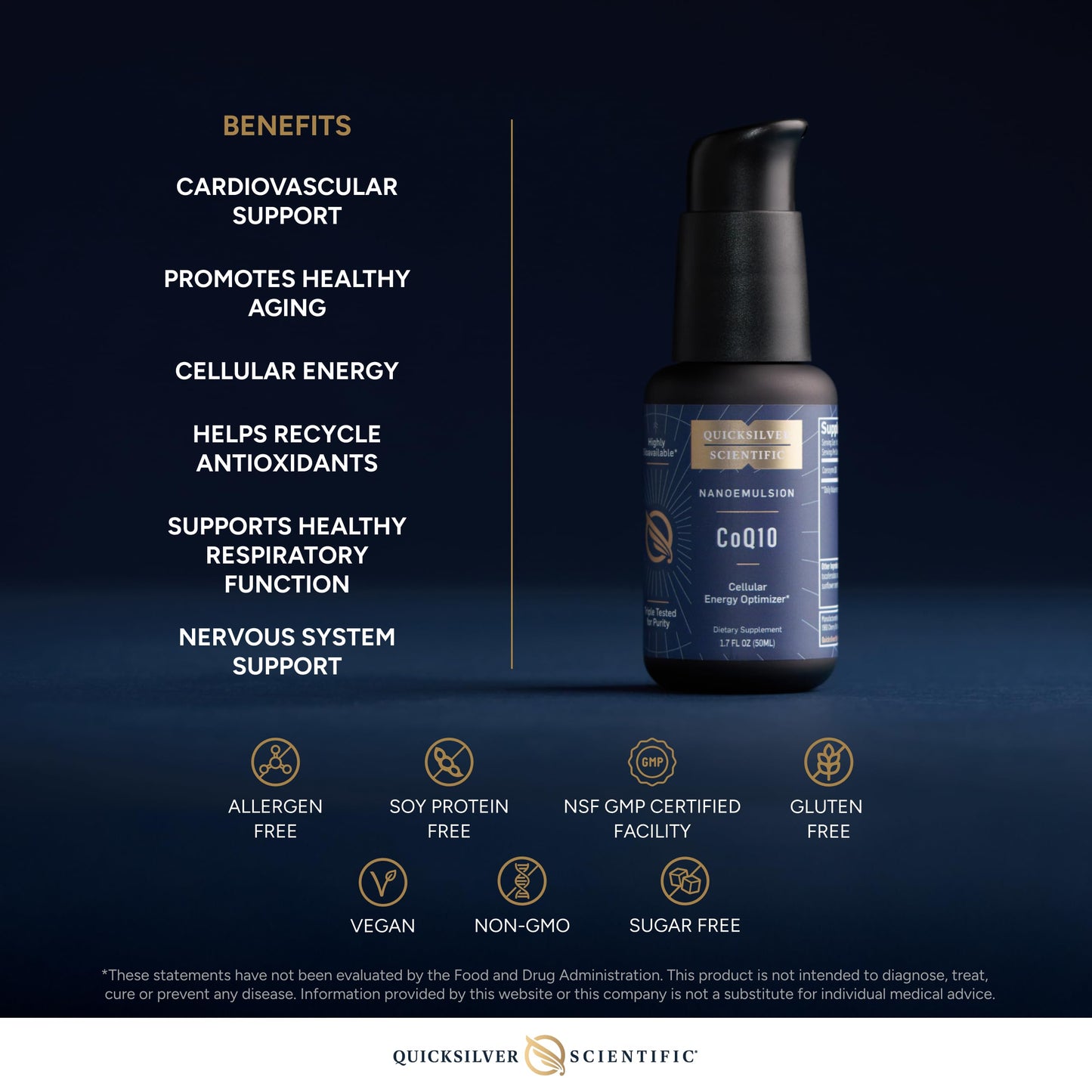 Quicksilver Scientific CoQ10 Nanoemulsion - Liposomal Coenzyme Q10 Cardiovascular Support & Cellular Energy Supplement - Fast Absorbing Liquid (1.7oz / 50ml) Quicksilver ScientificUS supplements