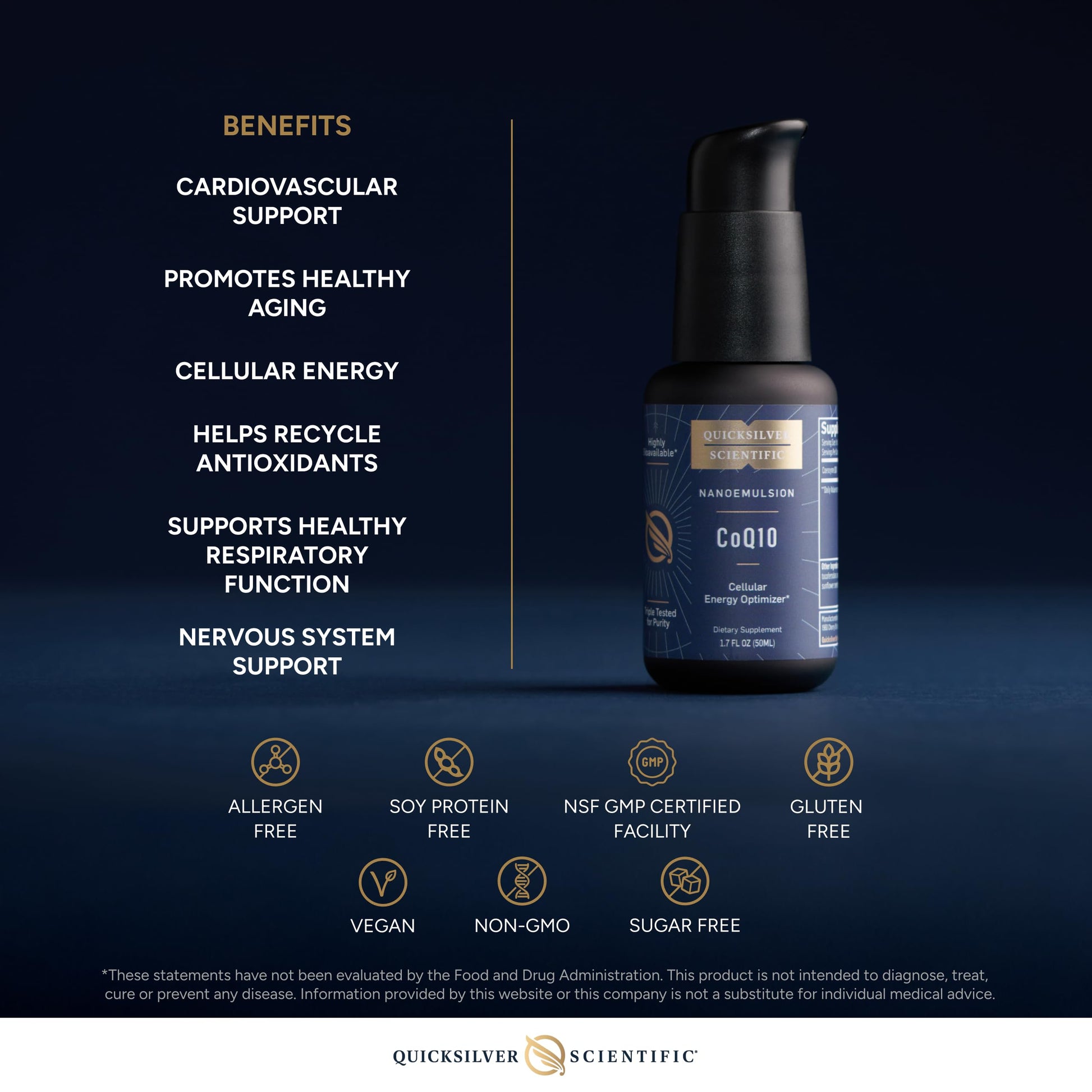 Quicksilver Scientific CoQ10 Nanoemulsion - Liposomal Coenzyme Q10 Cardiovascular Support & Cellular Energy Supplement - Fast Absorbing Liquid (1.7oz / 50ml) Quicksilver ScientificUS supplements