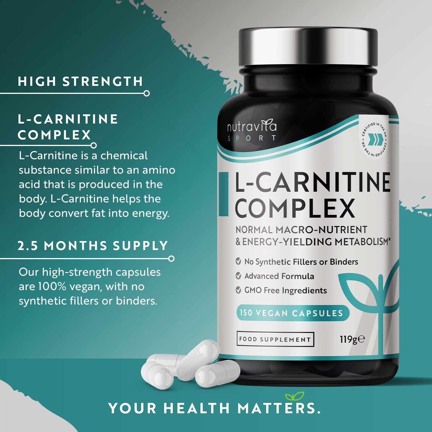L-Carnitine Complex - High Strength Capsules with Added Riboflavin, Biotin, Chromium NutravitaUS supplements