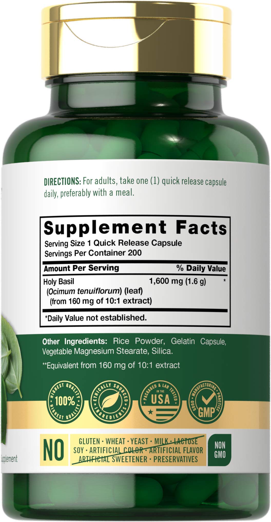 Carlyle Holy Basil Capsules 1600 mg | 200 Count | Tulsi Holy Basil Leaf Extract | Herbal CarlyleUS supplements
