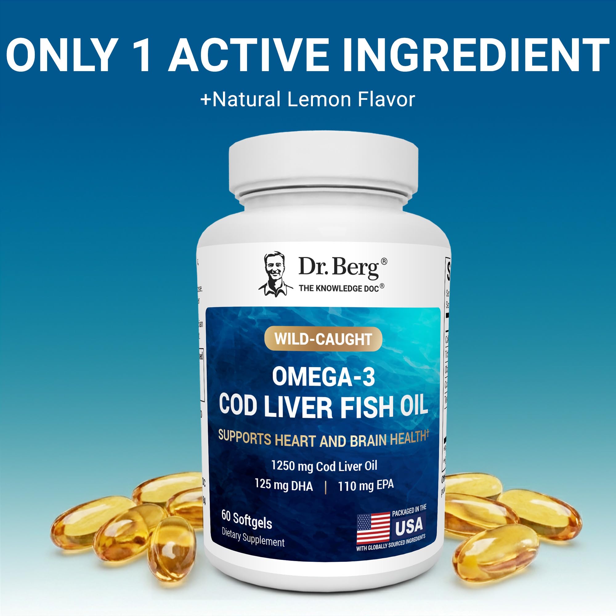 Dr. Berg Omega-3 Cod Liver Fish Oil 60 Softgels – Wild-Caught Icelandic Cod – Omega 3 EPA & DHA – Heart, Brain, Immune & Eye Support* – Lemon Flavor – 4X Lab-Tested – Non-GMO, No Fillers Dr. Berg NutritionalsAu supplements