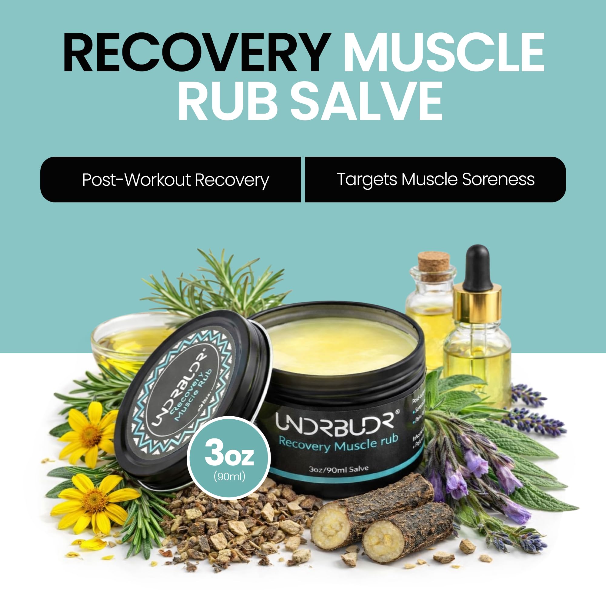 UNDRBUDR Post-Activity Recovery Muscle Rub Salve with Arnica, Comfrey & Essential Oils- Balm for Muscle Soreness, Joint Discomfort & Post-Workout Recovery, Natural Formula for Active Lifestyles (3 oz) UNDRBUDRAu supplements