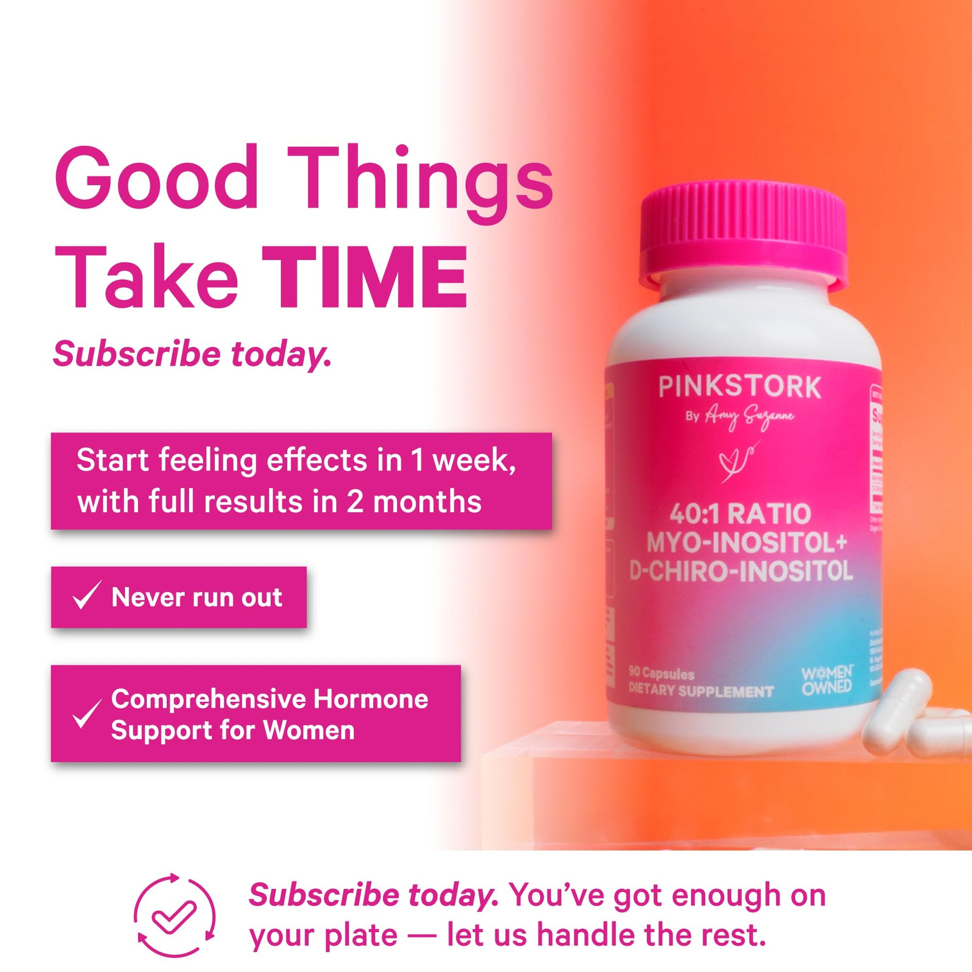 Pink Stork Myo-Inositol & D-Chiro Inositol Supplement - Hormonal Balance for Women - Ovarian Support - 40:1 Ratio - Fertility Supplements for Women - 180 Capsules, 2 Month Supply Pink StorkAu supplements