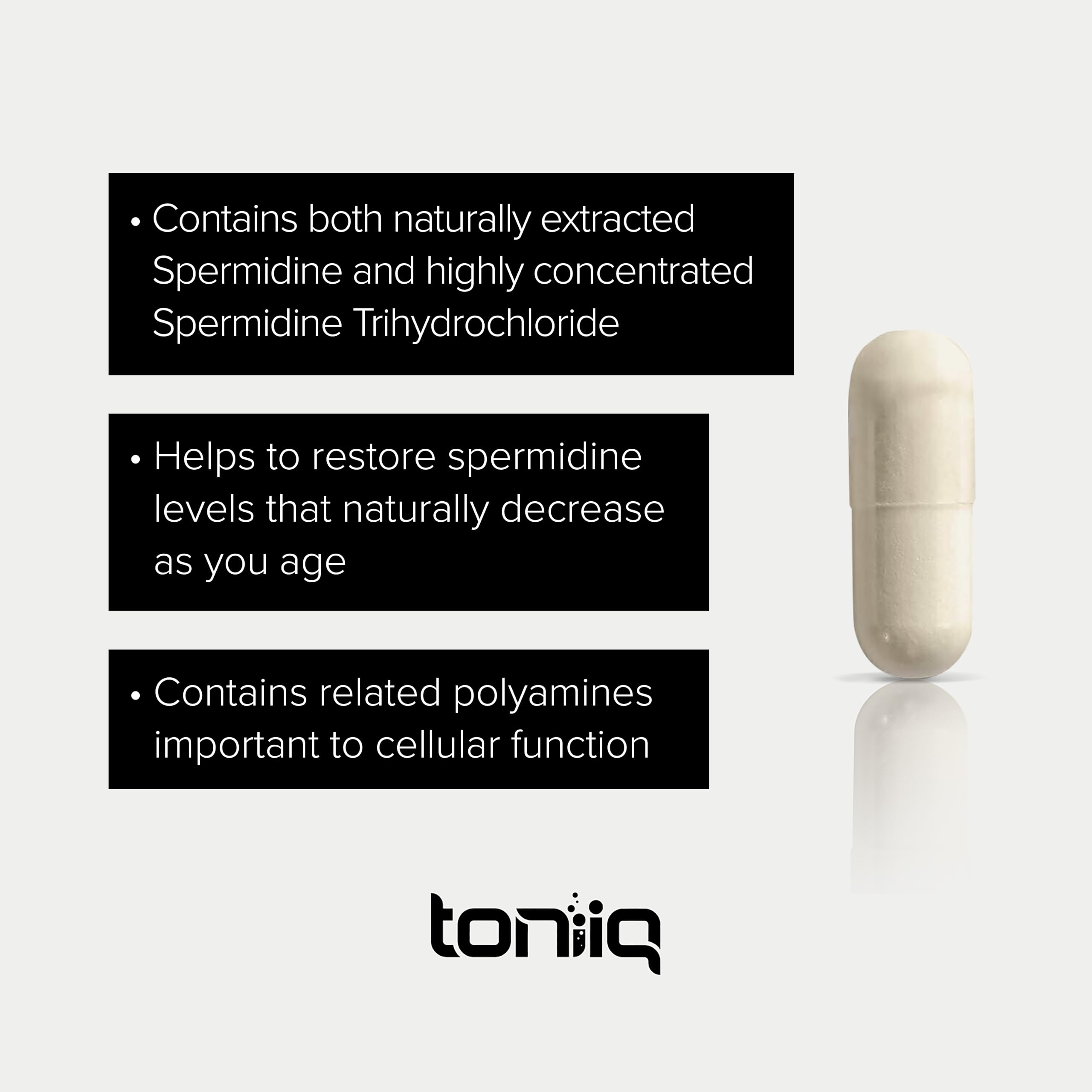 Toniiq 22mg Ultra Concentrated Spermidine Supplement -Spermidine Supplements for Men and Women - Rice Germ Extract and Trihydrochloride Complex Blend - 60 Vegetarian Capsules - 30 Servings ToniiqAu supplements