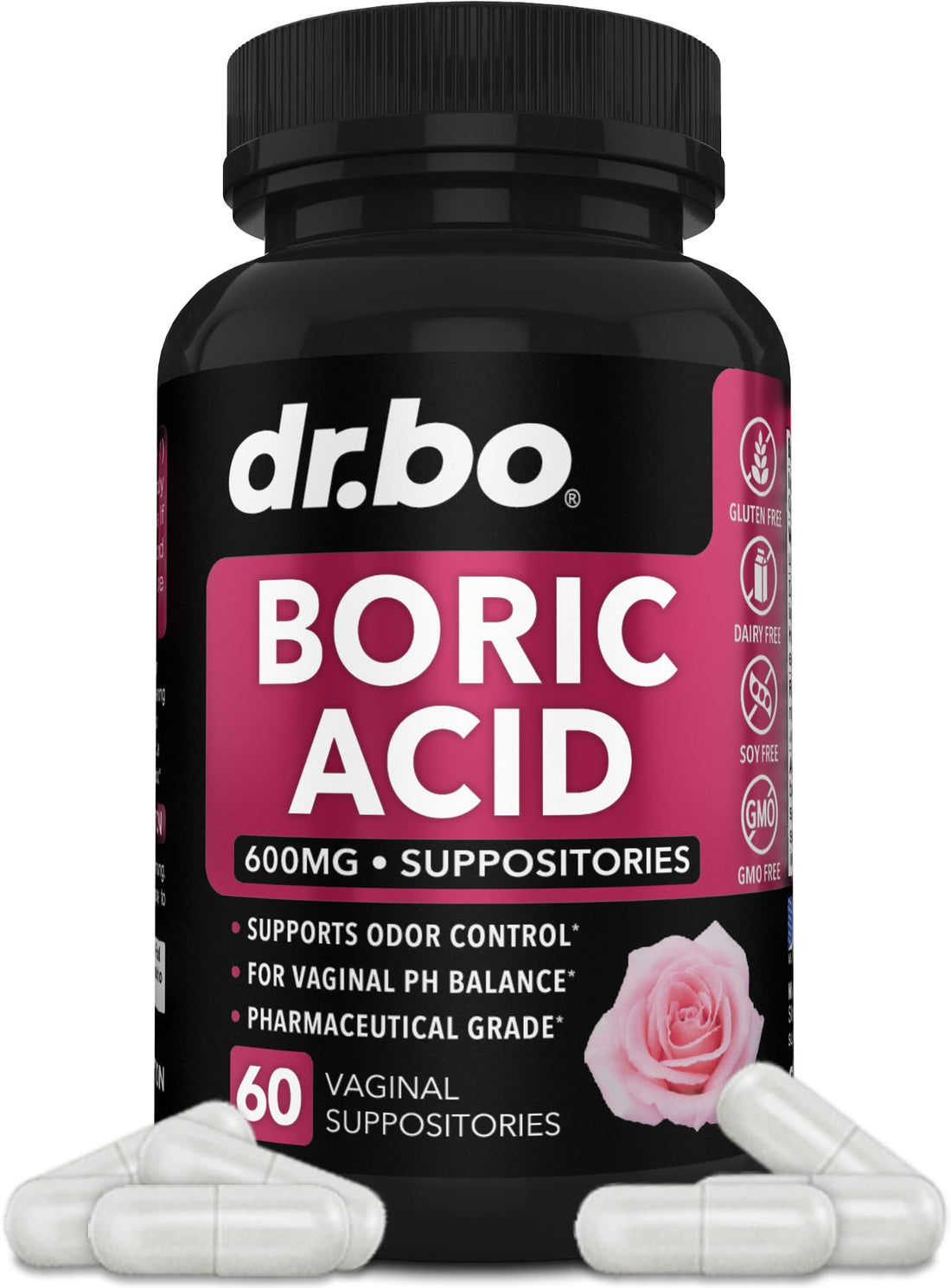 Boric Acid Suppositories for Women - 600mg Vaginal Suppositories Boric Acid for Women - Vagina Suppository Vaginal Odor Smell PH Feminine Vag Womens pH Balance Pills & Vagina Health - 60 Suppositories DR. BOUS supplements