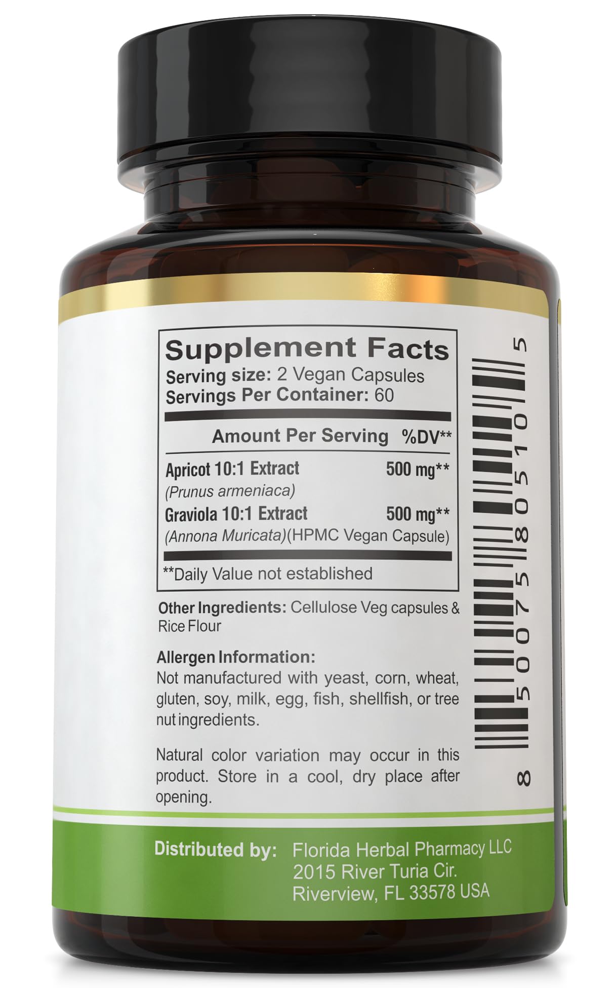 Florida Herbal Pharmacy, Apricot-Graviola Supplement Capsules 10:1 (120 Capsules), 1000 mg Serving (Pack of 1) Florida Herbal PharmacyAu supplements