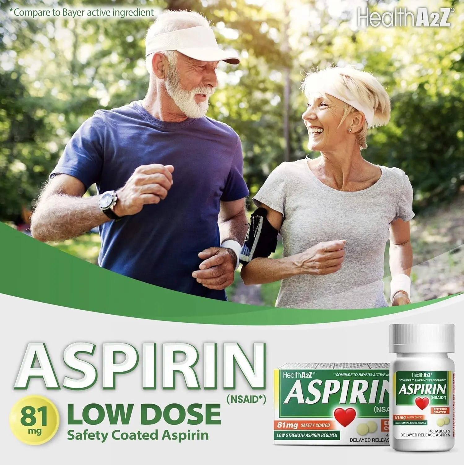 HealthA2Z Aspirin 81mg Low Strength | Enteric Coated | 24 Packs of 40 Counts (960 Tablets Total) | Value Package HealthA2ZAu supplements
