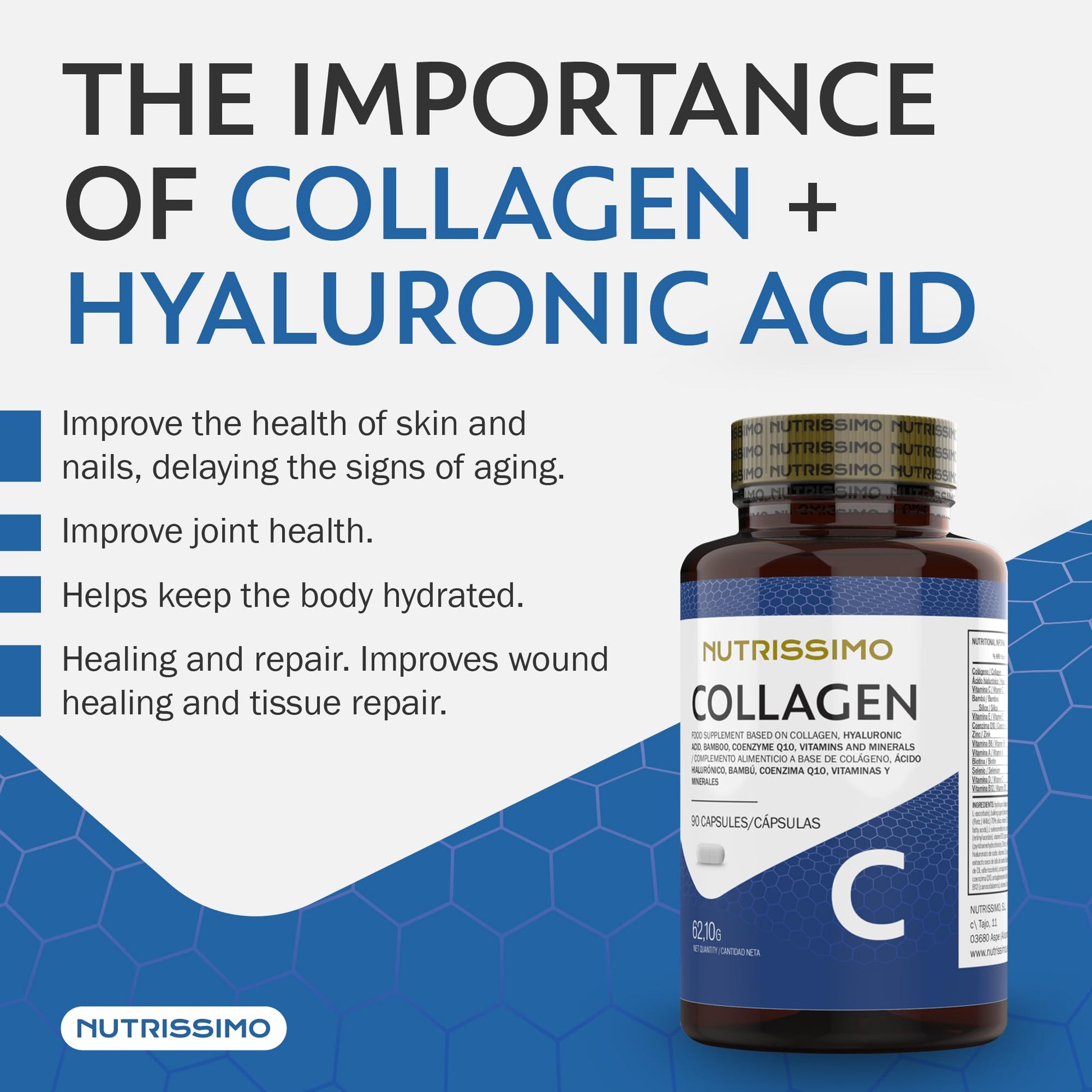NUTRISSIMO Collagen + Hyaluronic Acid + Biotin + CoQ10 + Vitamins A, C (non-acidic), D and B12 + Zinc NUTRISSIMOAu supplements
