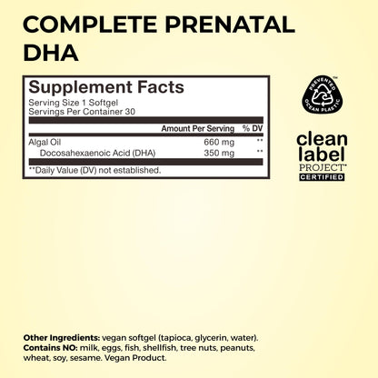 HUM Complete Prenatal Multivitamin for Women with Folate, DHA, and Choline, 23 Nutrients for Daily Support, Gluten Free, Non GMO Supplement for Pre, During, and Post Pregnancy, 30 Vegan Capsules HUMUS supplements