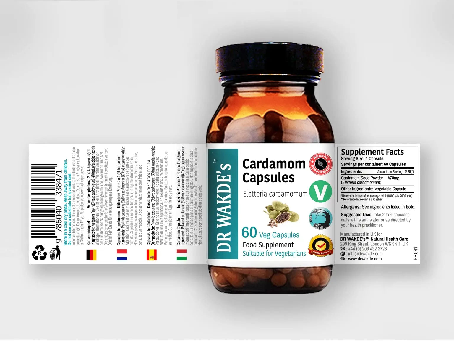 DR WAKDE'S Cardamom Capsules (60 Veg Caps, Plant-Based Supplement, Ayurvedic Herb, All Natural, Vegan) DR WAKDE'snz supplements
