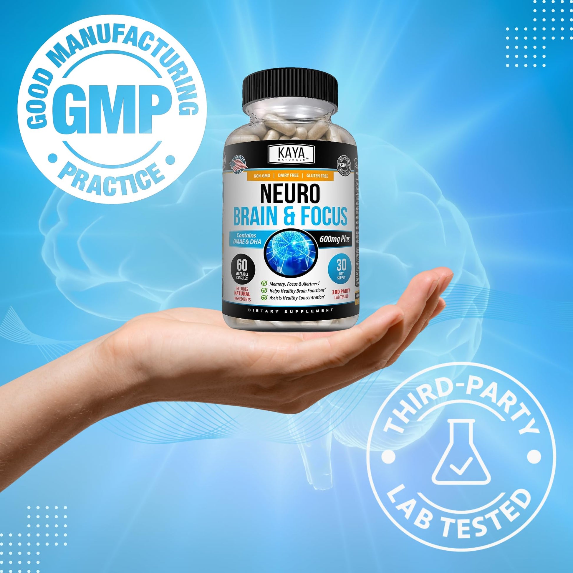 Kaya Naturals - Neuro Brain for Memory & Focus - Nootropic Energy Capsule - Nootropic Brain Support Supplement - Focus & Concentration & Learning Accuracy - Cognitive Function - 60 Count Kaya NaturalsAu supplements