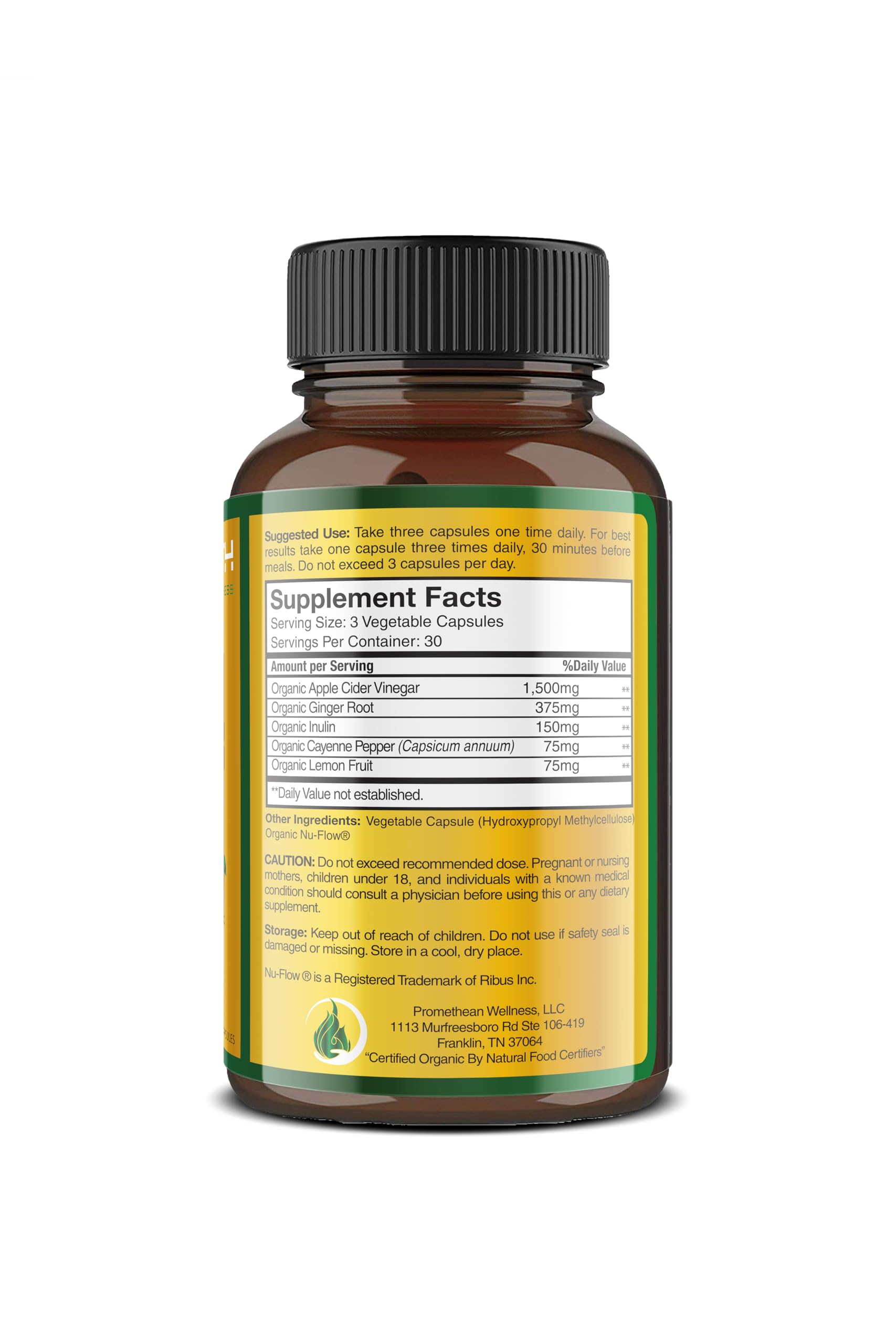 Certified Organic Apple Cider Vinegar Capsules Pro with Mother Acv Pills Detox Promethean WellnessUS supplements