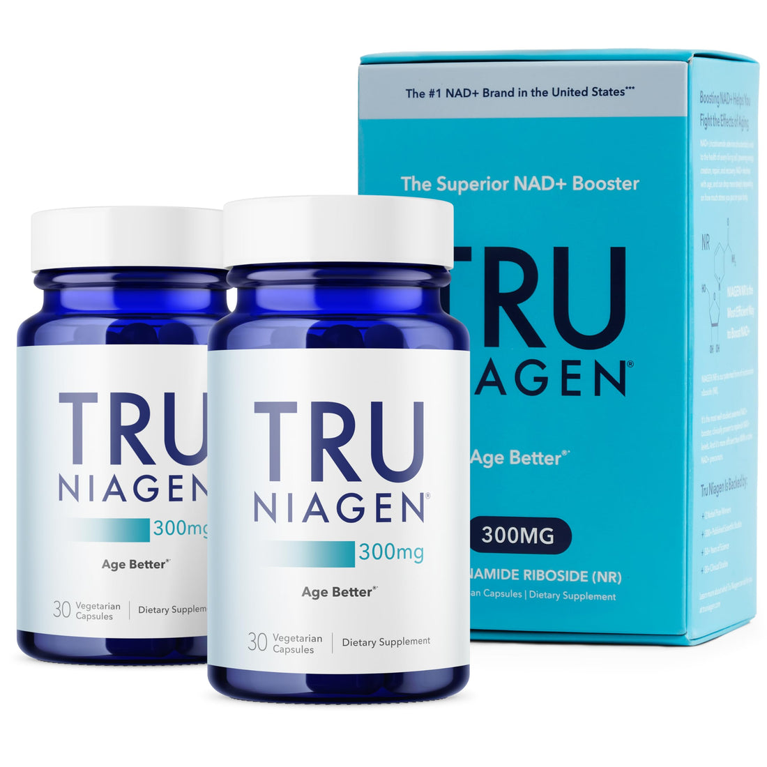 TRU NIAGEN Patented NAD Supplement for Brain Function, Anti Aging & Cell Regeneration, 300mg Niagen, 30 Servings | Supports Cellular Energy, Muscle | Nicotinamide Riboside (NR) Take 1 Daily | 2 Bottle TRU NIAGENUS supplements