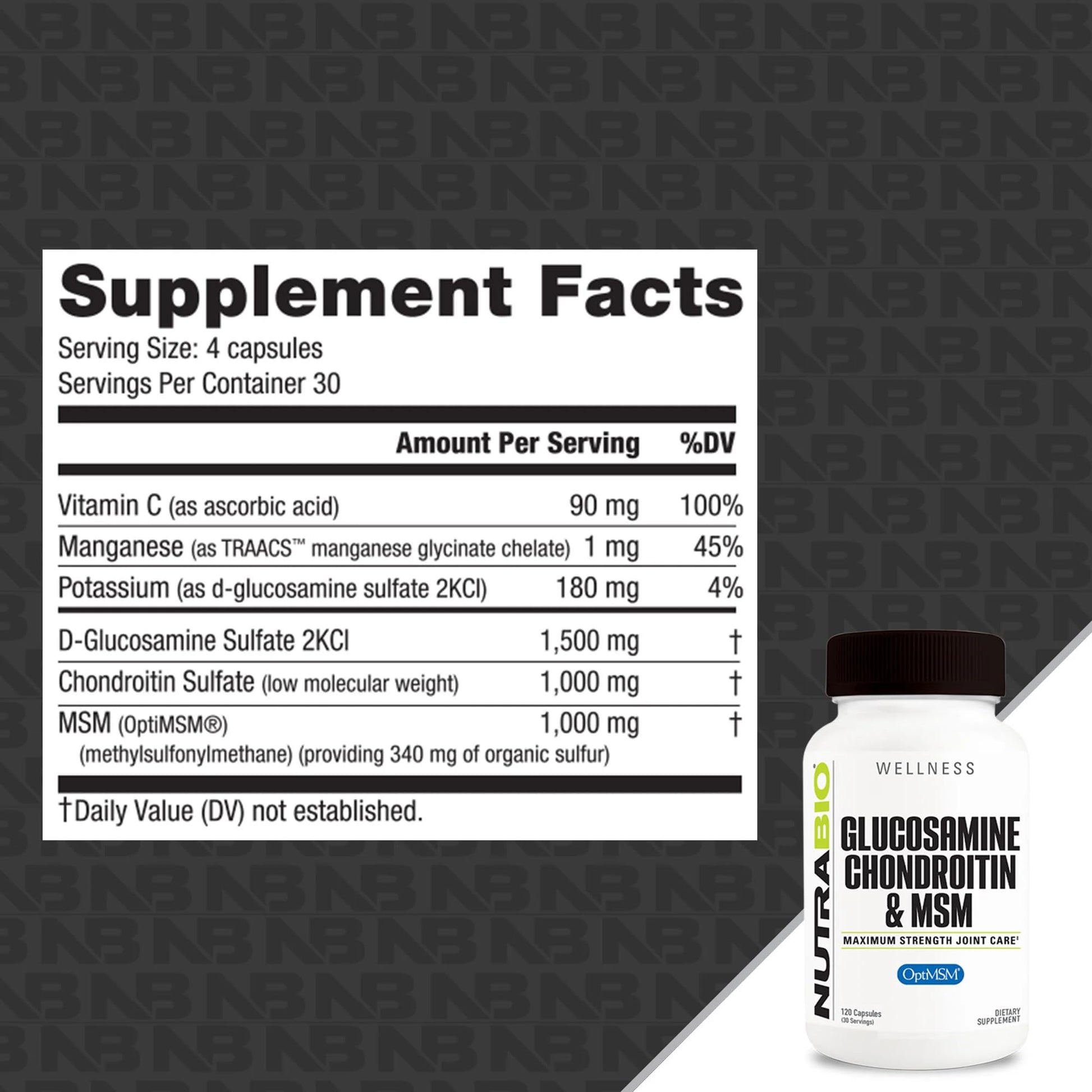 NutraBio Glucosamine Chondroitin & OptiMSM Supplement, Joint Support Formula - 120 Capsules (120 Count) NutraBioAu supplements
