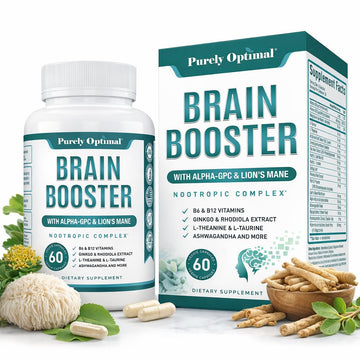 Purely Optimal Brain Booster Nootropic Supplement – Brain Support for Memory, Focus, Clarity, Jitter-Free Energy for Adults, Seniors– with Ginkgo Biloba, Alpha GPC, Lion’s Mane – 60 Capsules Purely OptimalAu supplements