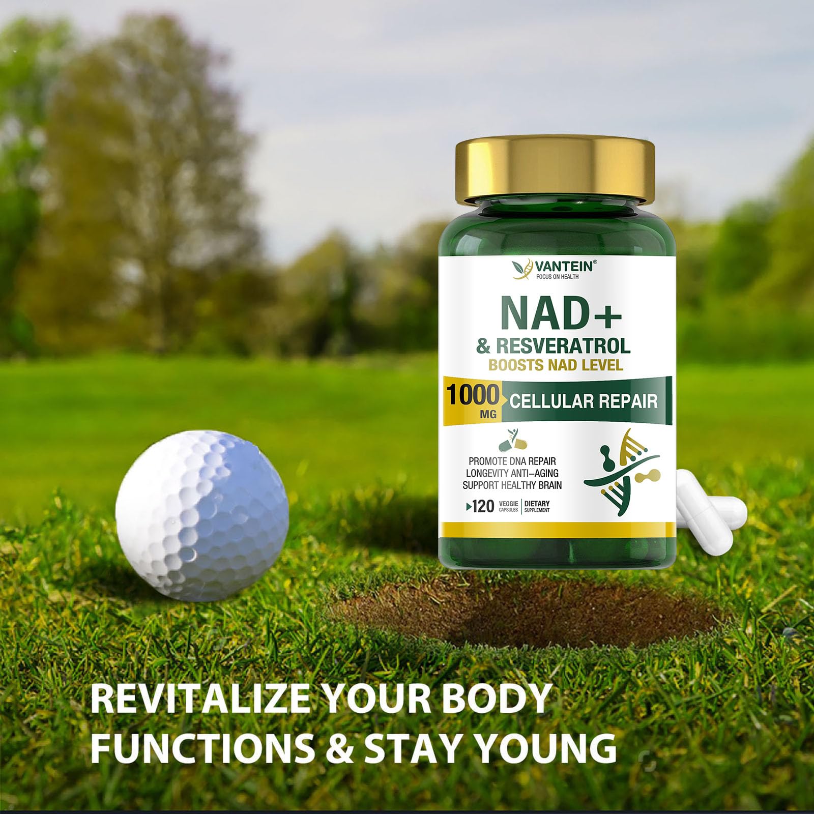 TEATTY NAD+ & Resveratrol Supplement - NMN Alternative with 120 Capsules, Anti-Aging Cellular Support, Energy & Longevity Booster, DNA Repair Formula TEATTYAu supplements