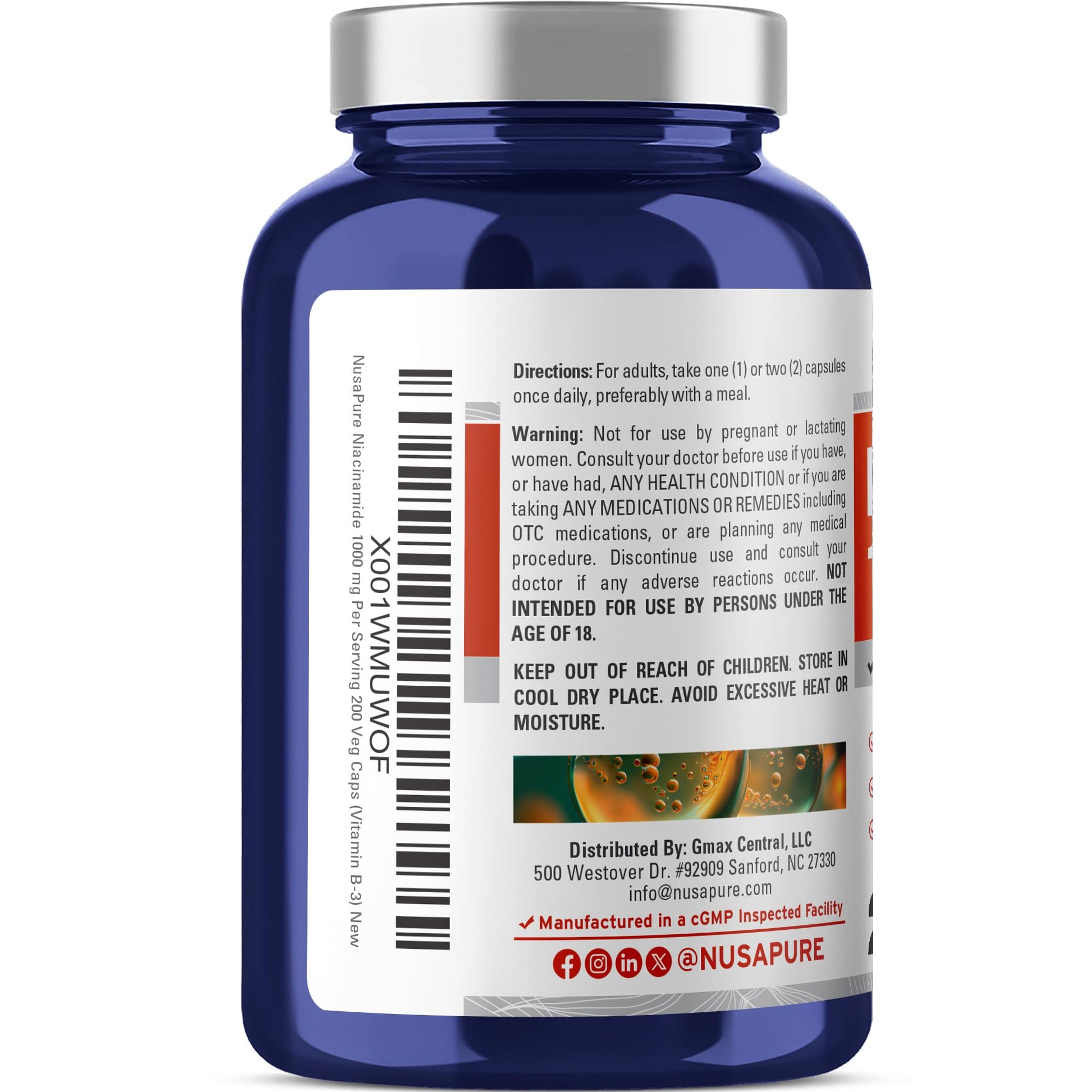 NusaPure Niacinamide 1000mg 200 Veggie Capsules (Non-GMO, Vegan) Flush Free NusaPureAu supplements