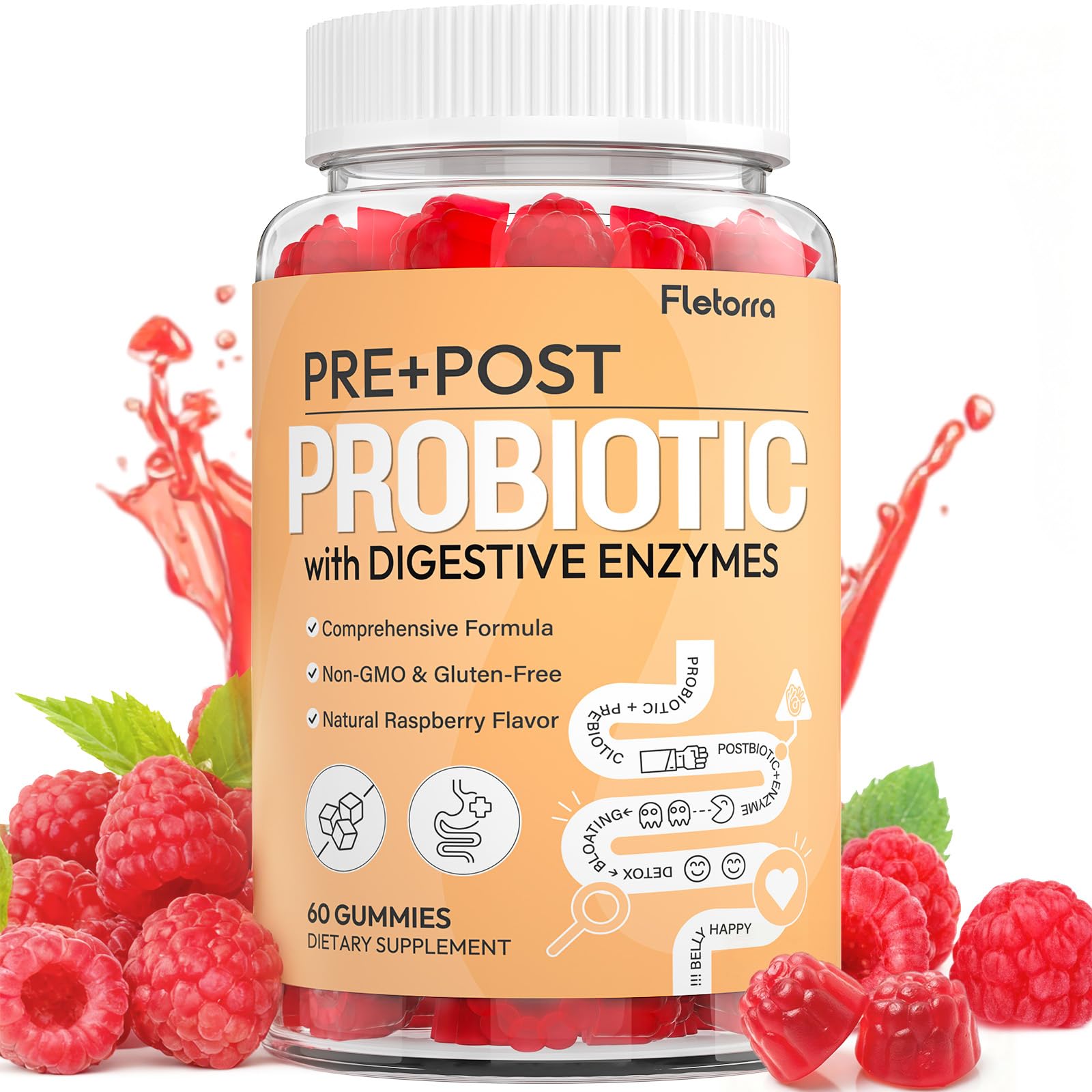 Probiotics for Women and Men, with 15 Prebiotics, 16 Digestive Enzymes & Postbiotics - Probiotics for Digestive Health & Bloating, Probiotic Gummies for Gut Health & Immunity, Sugar-Free, 60 Gummies FletorraAu supplements