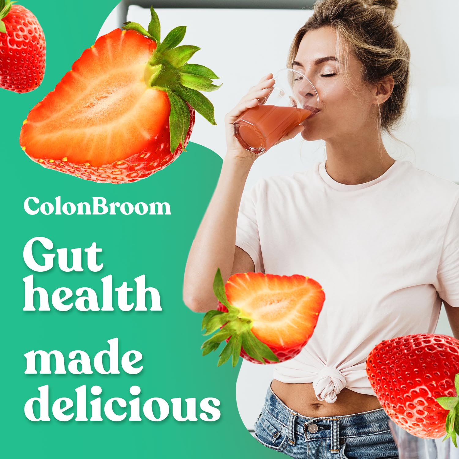 ColonBroom Psyllium Husk Powder (Strawberry) - Colon Cleanse for Bloating Relief & Gut Health - Colon Broom Fiber Powder Drink - Vegan, Gluten Free, Non-GMO Fiber Powder Supplement, 50 Servings ColonBroomAu supplements