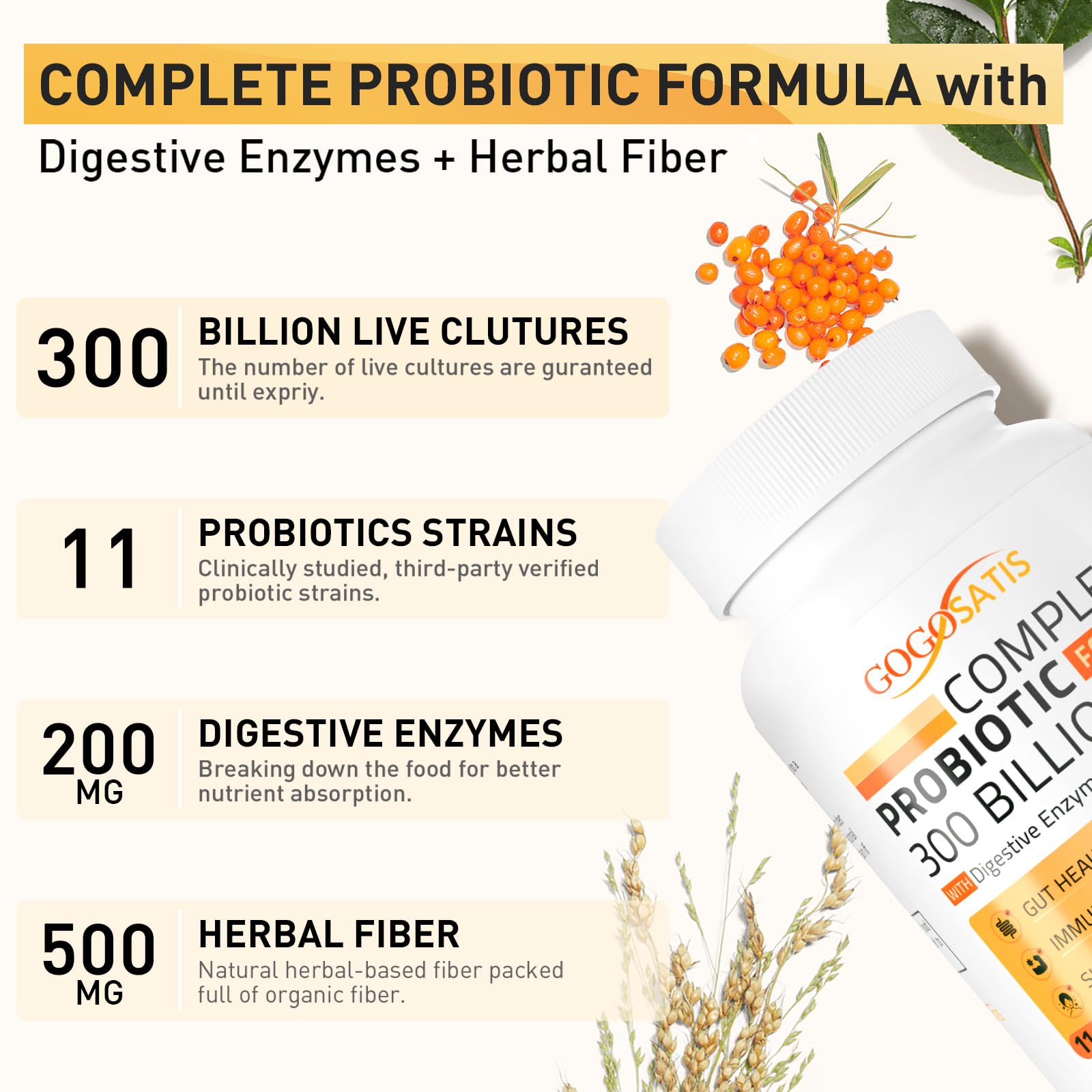 Probiotics for Women & Men, 300 Billion CFU 11 Strains, Probiotic with Organic Herbal GOGOSATISAu supplements