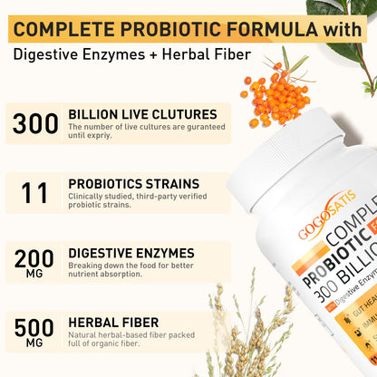 Probiotics for Women & Men, 300 Billion CFU 11 Strains, Probiotic with Organic Herbal GOGOSATISUS supplements