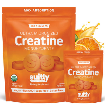 USDA Organic Ultra-Micronized Creatine Gummies for Men & Women; Orange Max Absorption 5g Creatine Gummies Sugar Free for Muscle Gain, Energy & Recovery; Muscle Builder for Women with Pouch - 120 Count SuitlyAu supplements