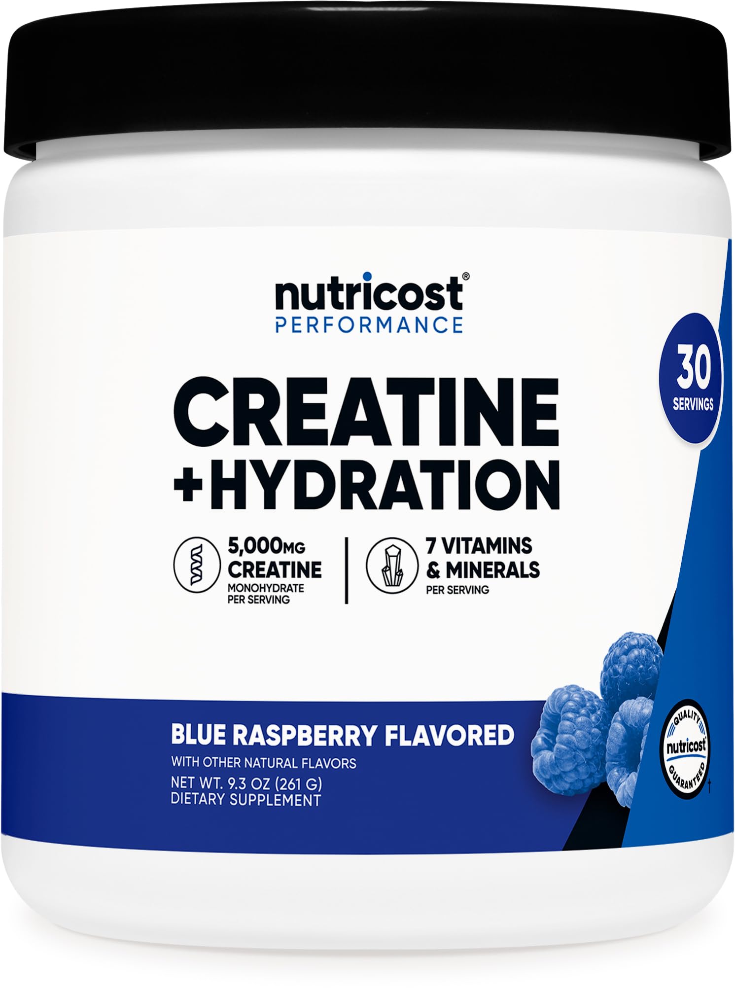 Nutricost Creatine Monohydrate + Hydration Blue Raspberry Flavored (30 Servings) - 7 Vitamins & Minerals, 5000mg of Creatine Per Serving NutricostAu supplements