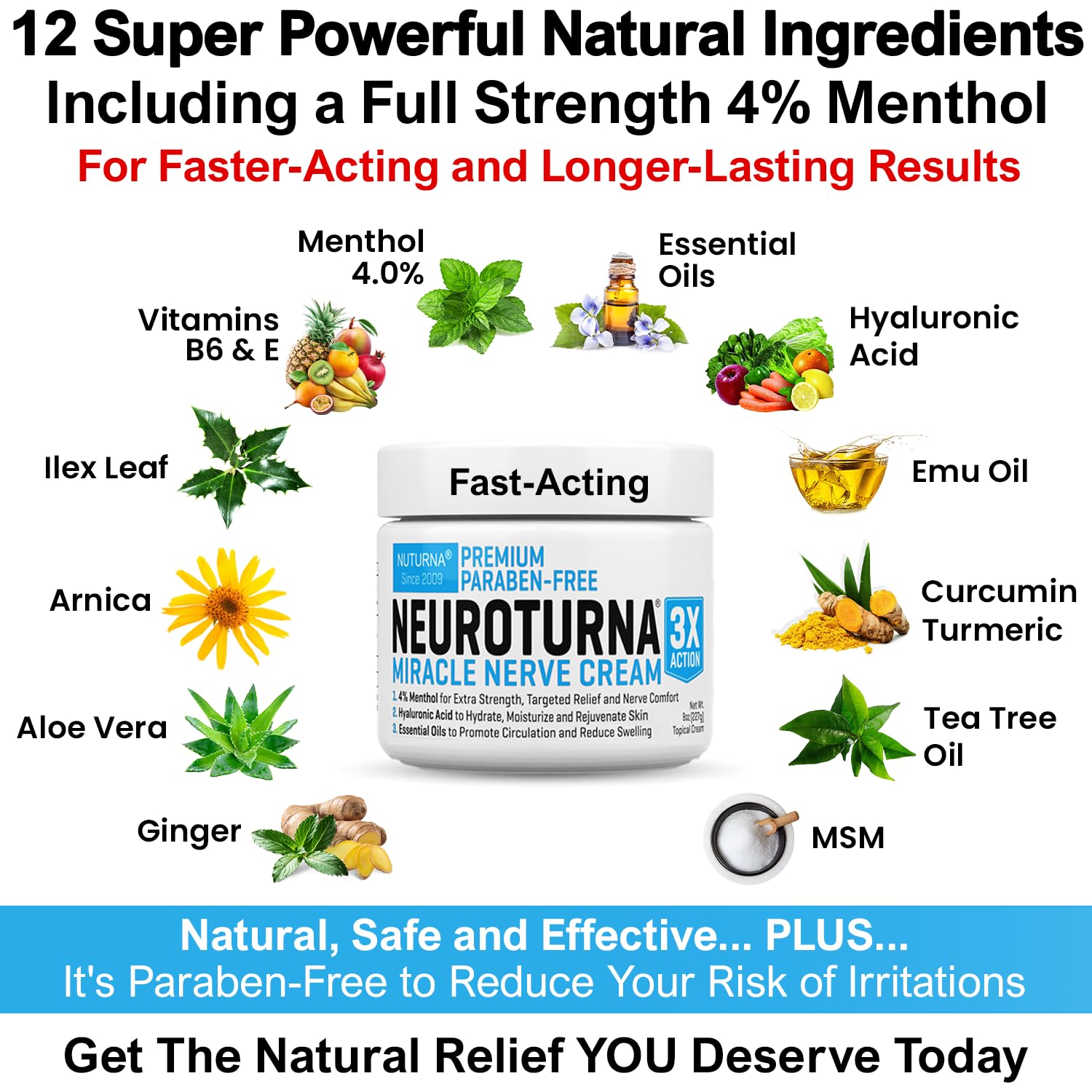 Neuropathy Nerve Relief Cream - Premium Nerve Cream 3X Action for Targeted Relief and Soothing Nerve Comfort - Maximum Strength with 4% Menthol Arnica MSM for Feet Hands Legs Toes & Back - Large 4 Oz NuturnaAu supplements
