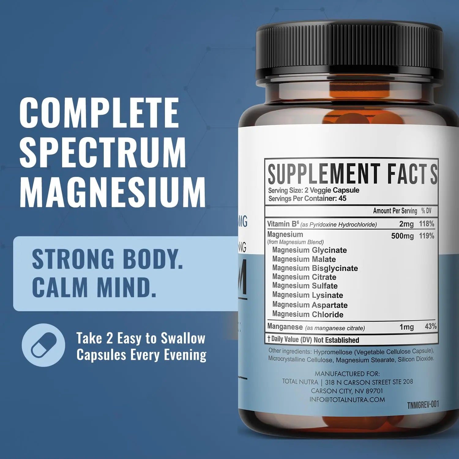 10-in-1 Magnesium Supplement 500 mg | High Absorption Magnesium Complex with Mag Glycinate, Citrate, Vitamin B6 Magnesium for Sleep, Muscle, Bone & Heart Health, Vegan & Gluten-Free, 45 Day Supply Total Nutranz supplements