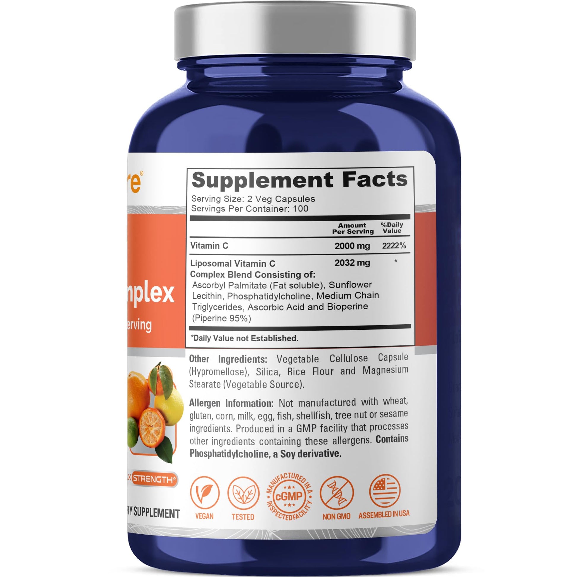 NusaPure Liposomal Vitamin C 2032mg - 200 Veggie Vegan Capsules, BioPerine - High Absorption Ascorbic Acid NusaPureAu supplements